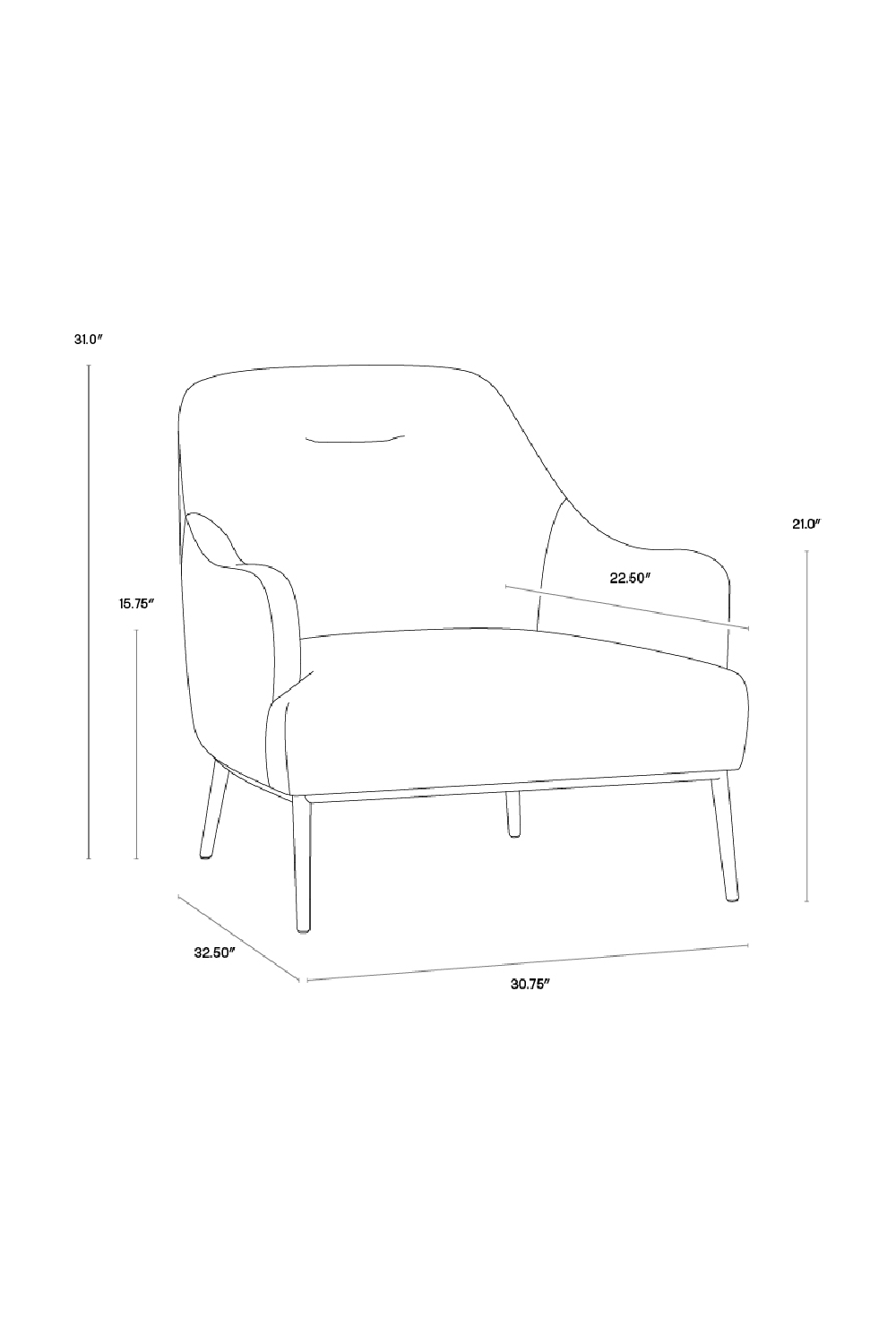 Orange Velvet Look Lounge Chair by Splendido Cameron Accent Chair, alternate view 12