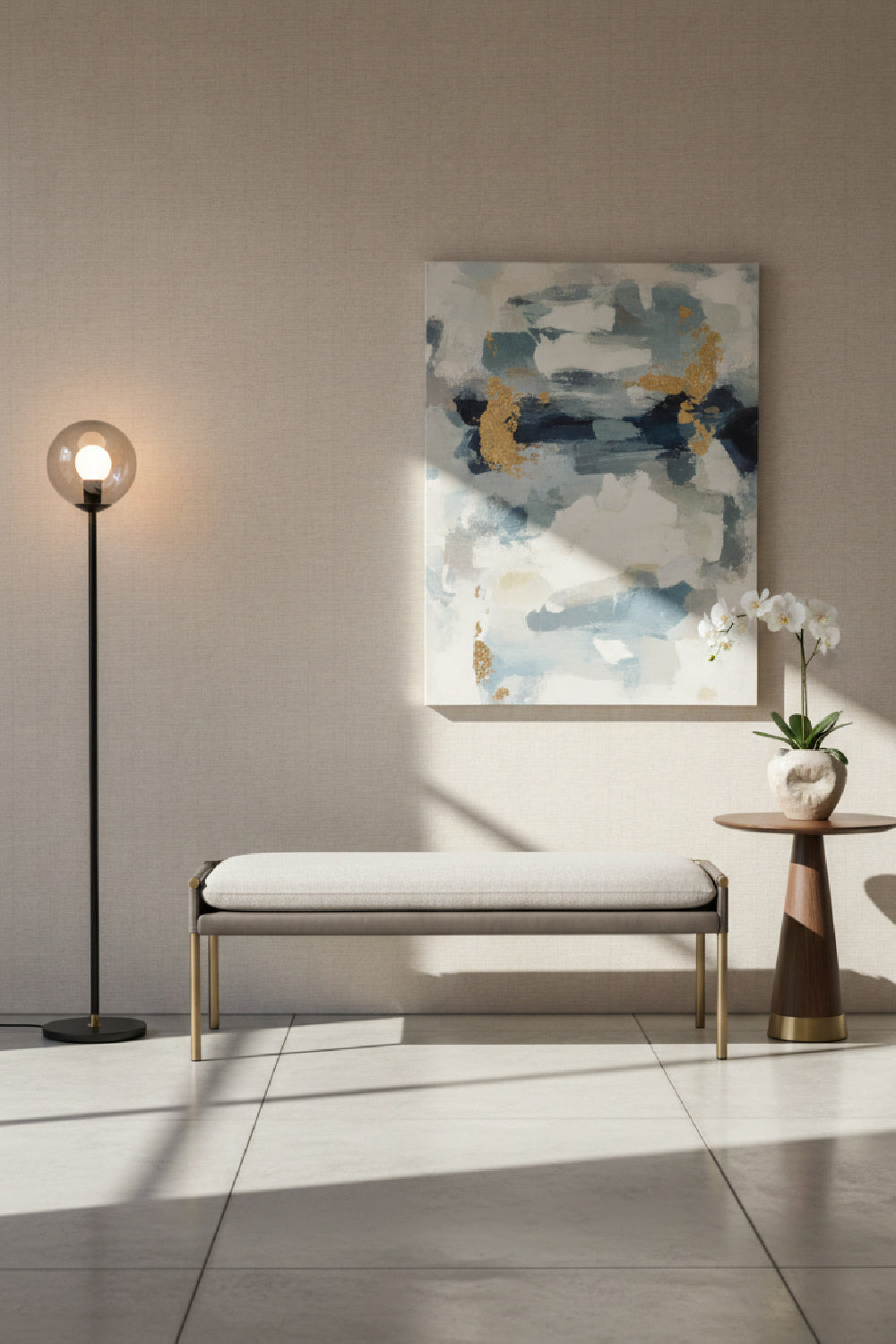 Brass Frame Modern Bench by Splendido Bellevue, alternate view 10