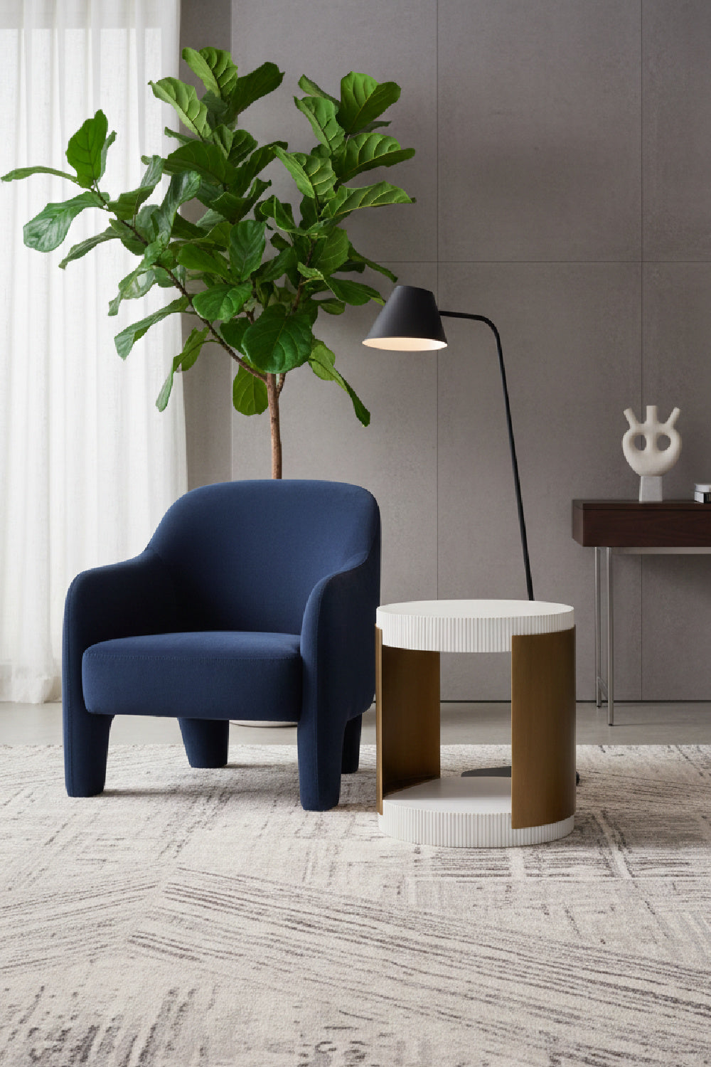 White Ridged Indoor/Outdoor End Table by Splendido Cavette Side Table, alternate view 2