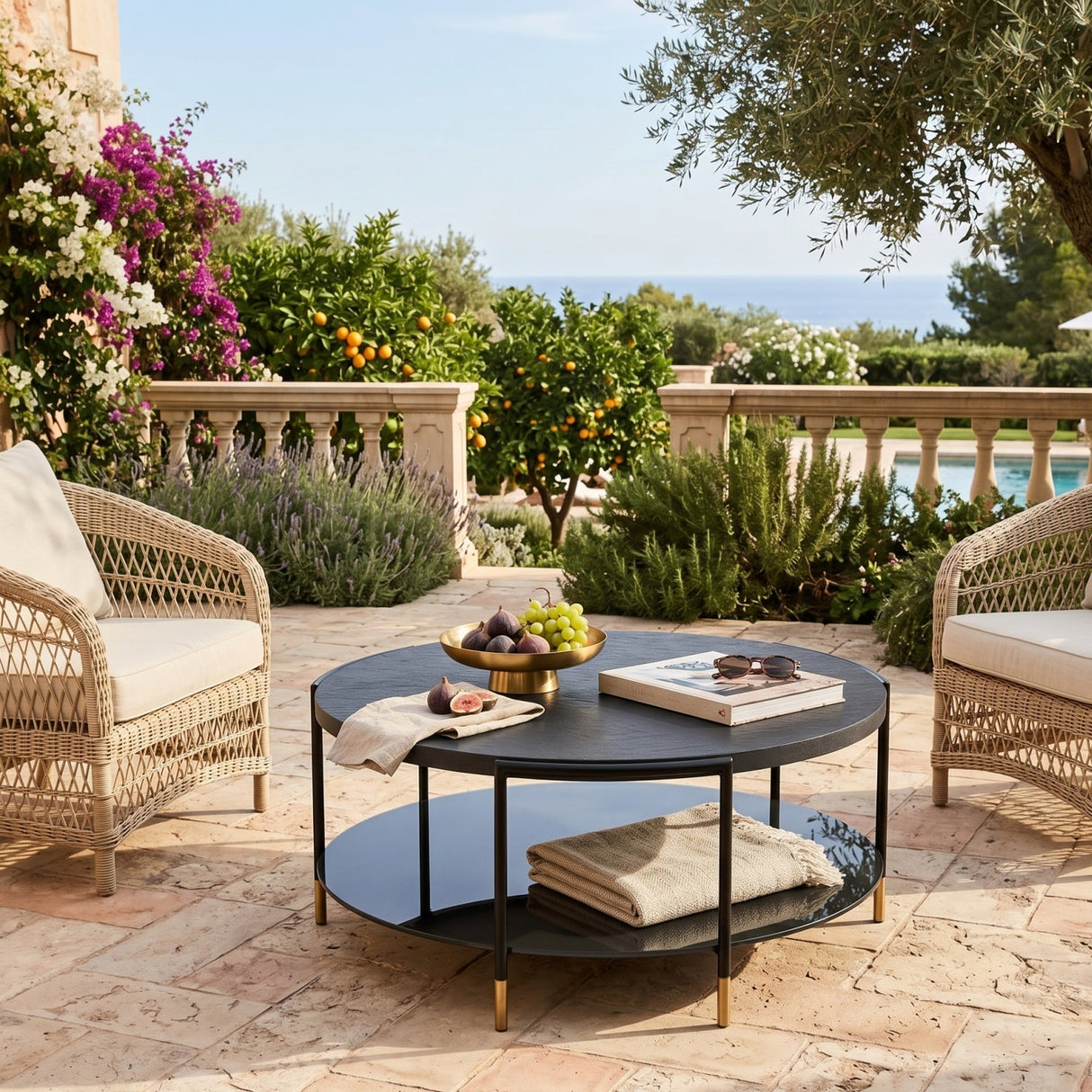 Black Round Indoor/Outdoor Coffee Table by Splendido Zuma, alternate view 2
