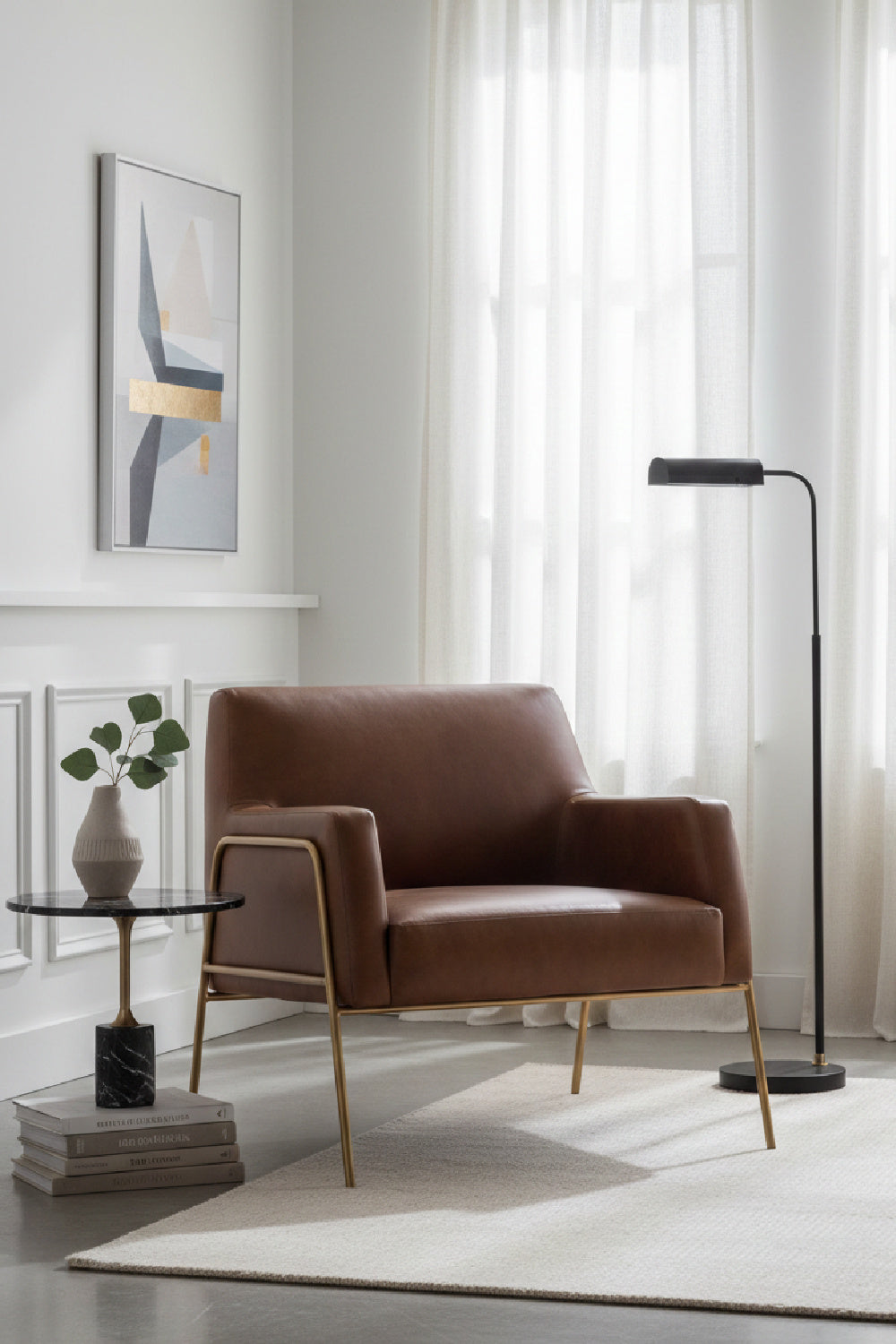 Vintage Brown Leather Lounge Chair by Splendido Cybil Accent Chair, alternate view 2