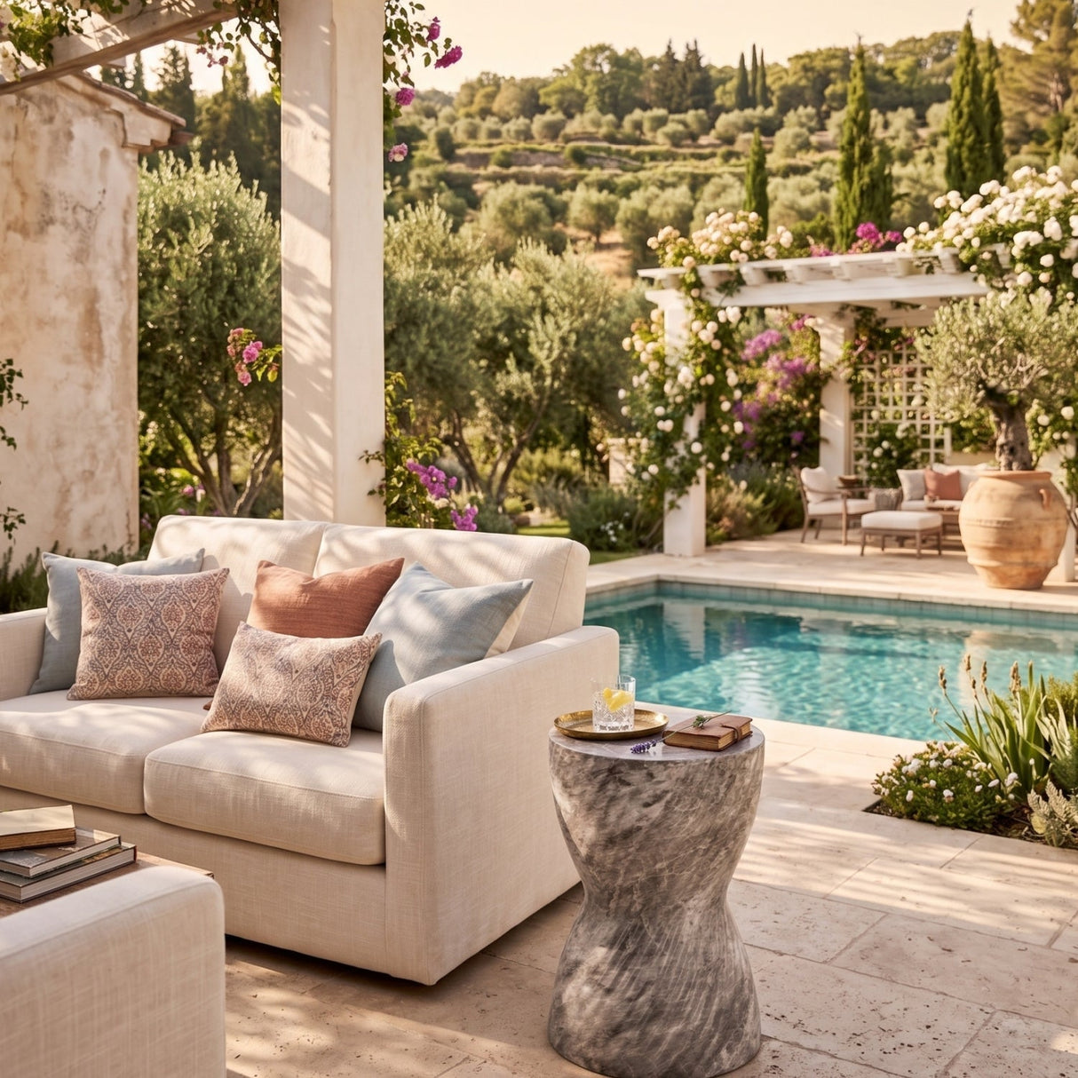 Gray Hourglass Indoor/Outdoor End Table by Splendido Cara Side Table, alternate view 2