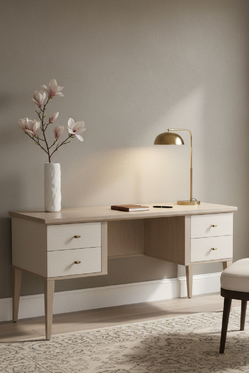 Cream Shagreen 4-Drawer Desk by Splendido Pattinson, alternate view 2