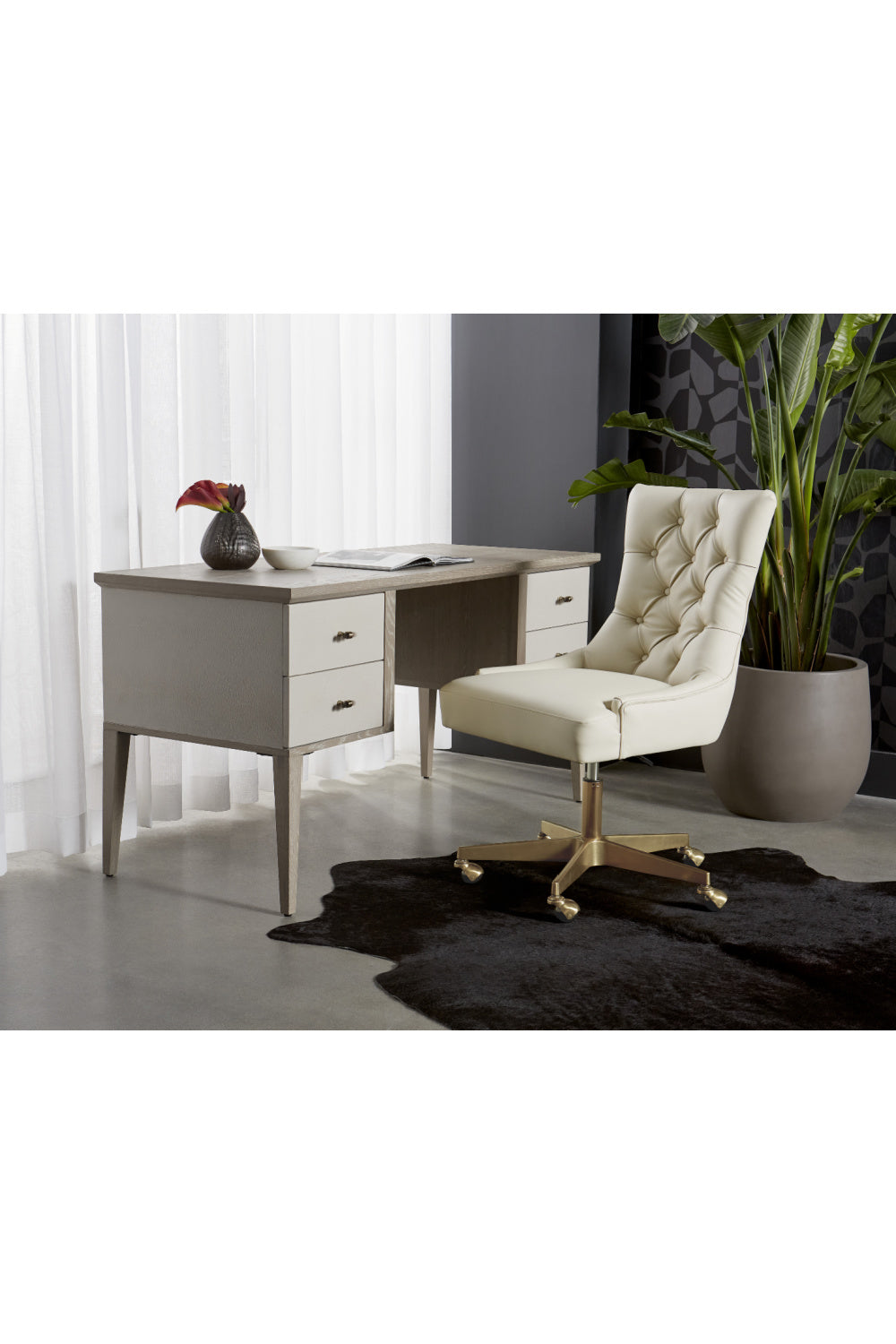 Modern European furniture - Cream Shagreen 4-Drawer Desk - www.oroa.com