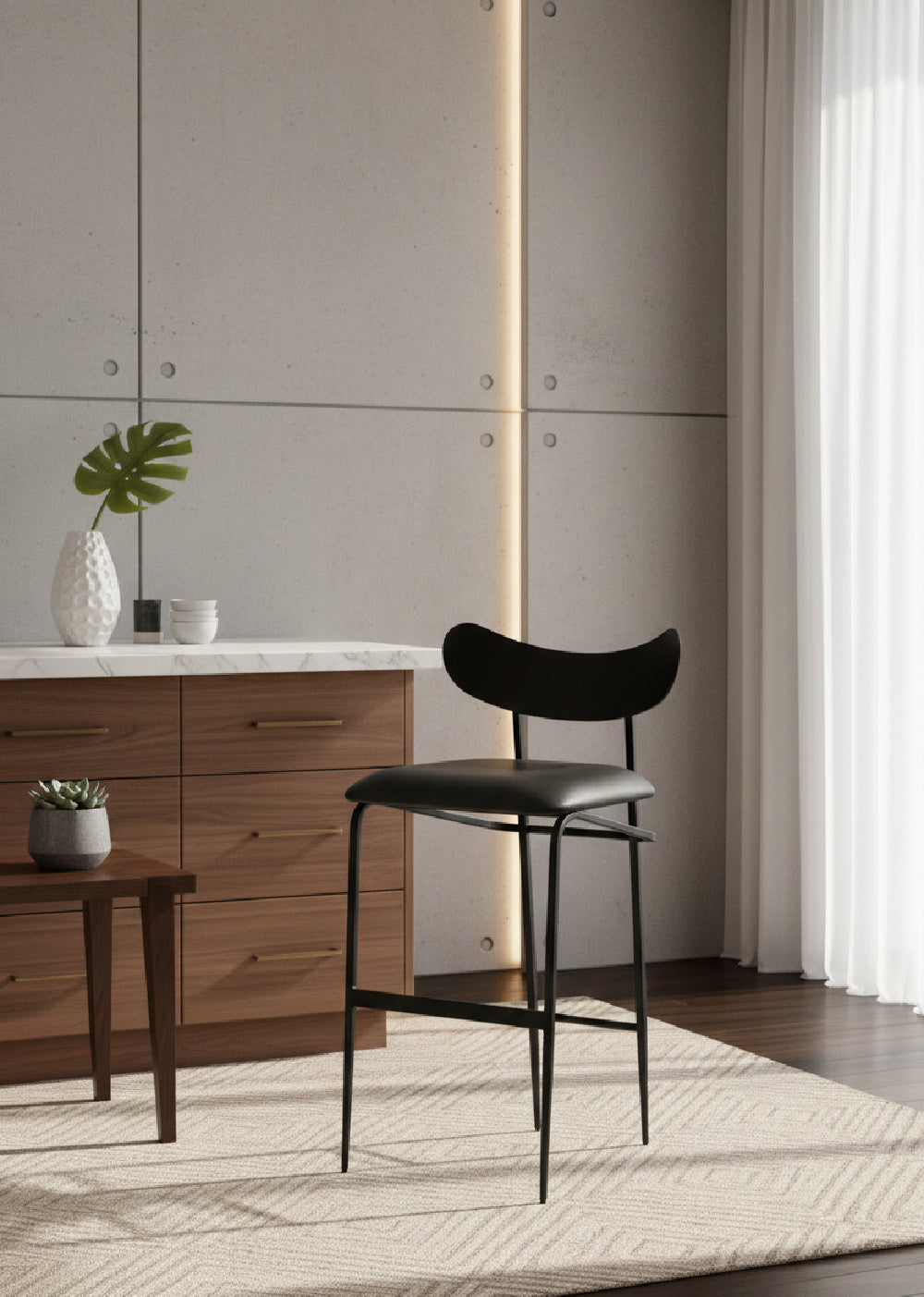 Black Sculpted Back Bar Stool by Splendido Gibbons Barstool, alternate view 2