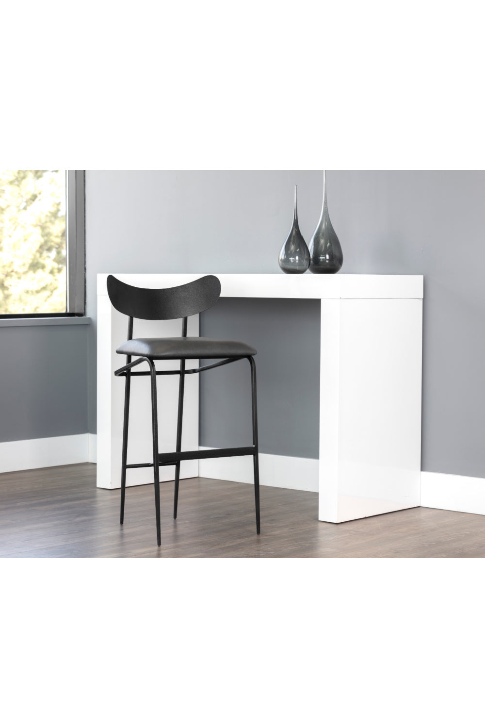 Black Sculpted Back Bar Stool by Splendido Gibbons Barstool, alternate view 8