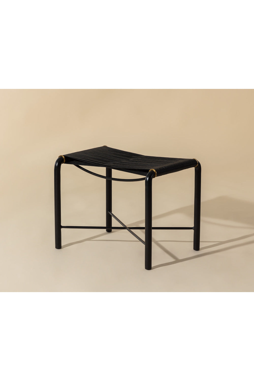 Black Leather Cord Stool by Splendido Riz Accent Stool, alternate view 8