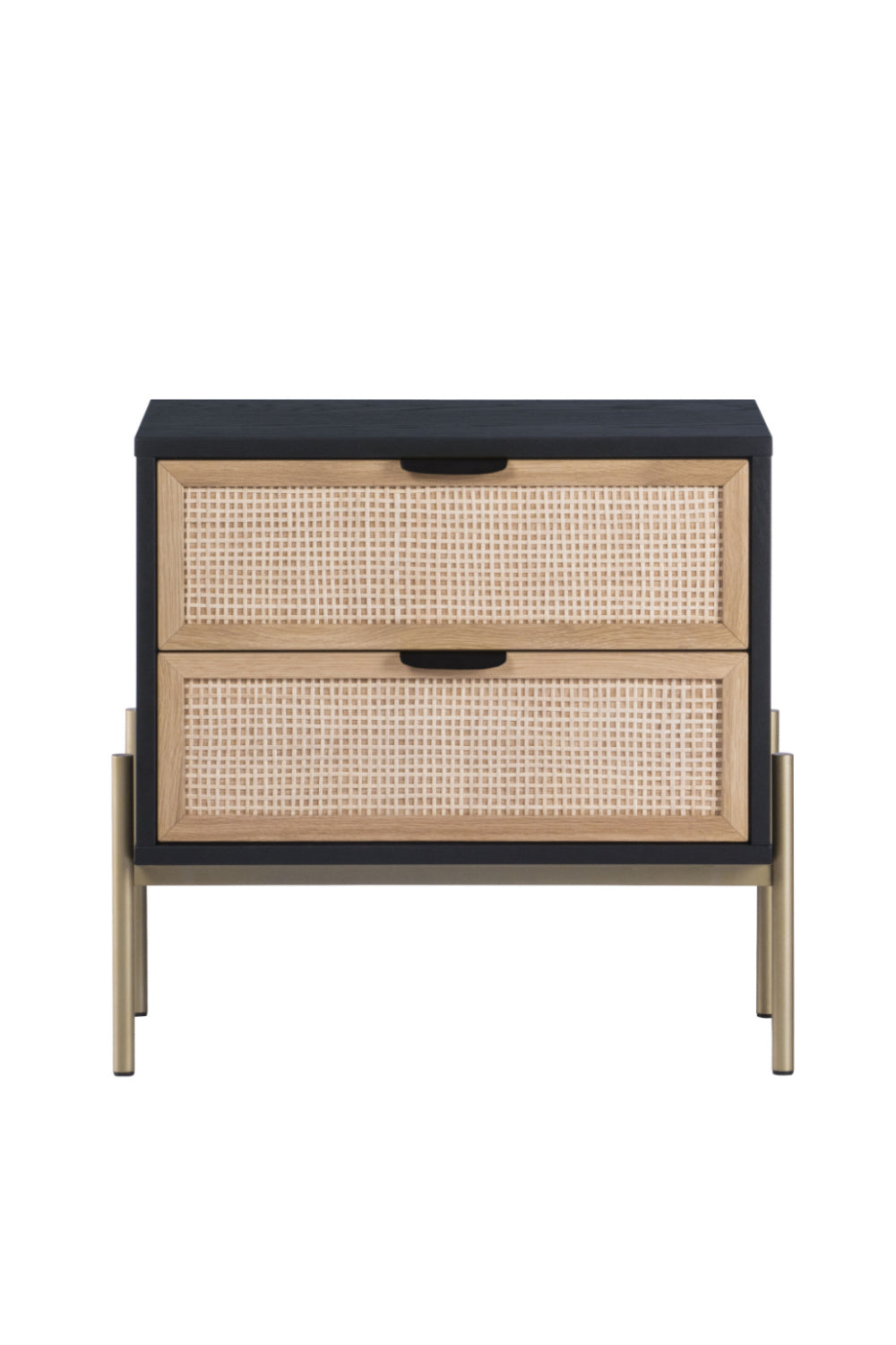 Black Oak Nightstand with Rattan Drawers by Splendido Avida