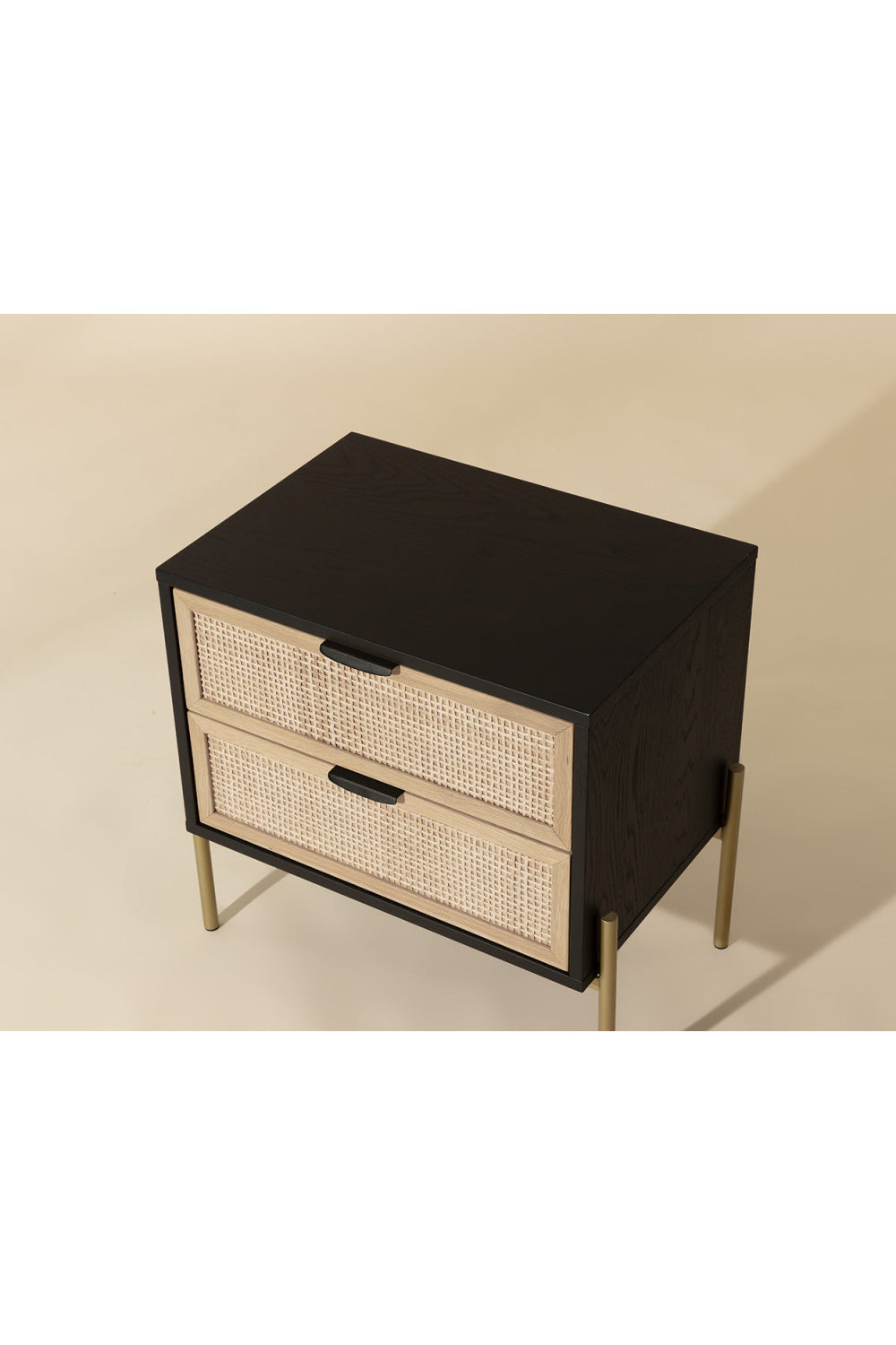 Black Oak Nightstand with Rattan Drawers by Splendido Avida, alternate view 9