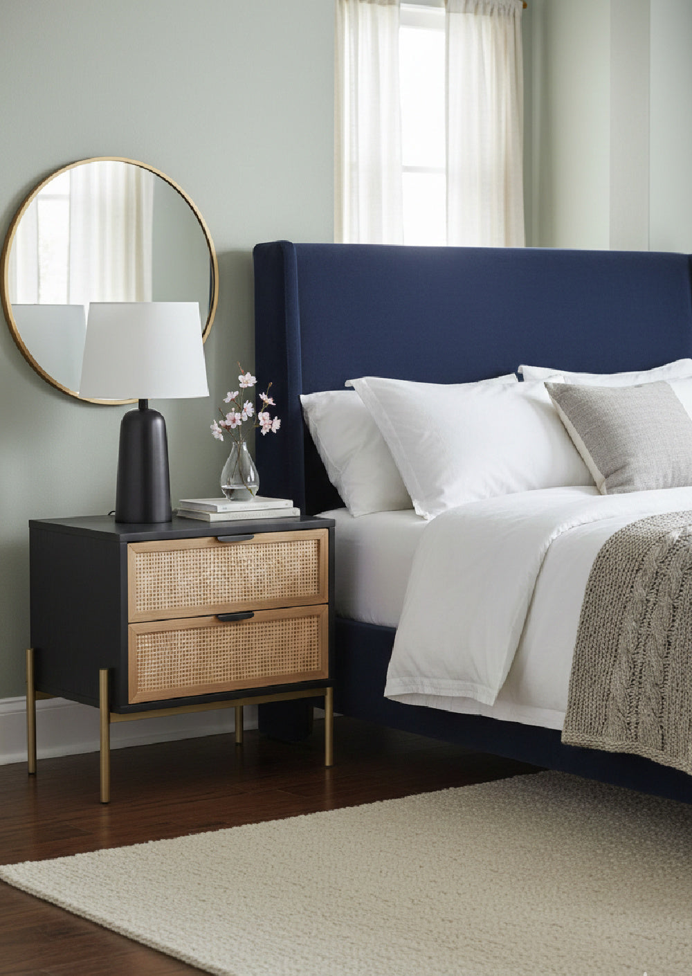 Black Oak Nightstand with Rattan Drawers by Splendido Avida, alternate view 2