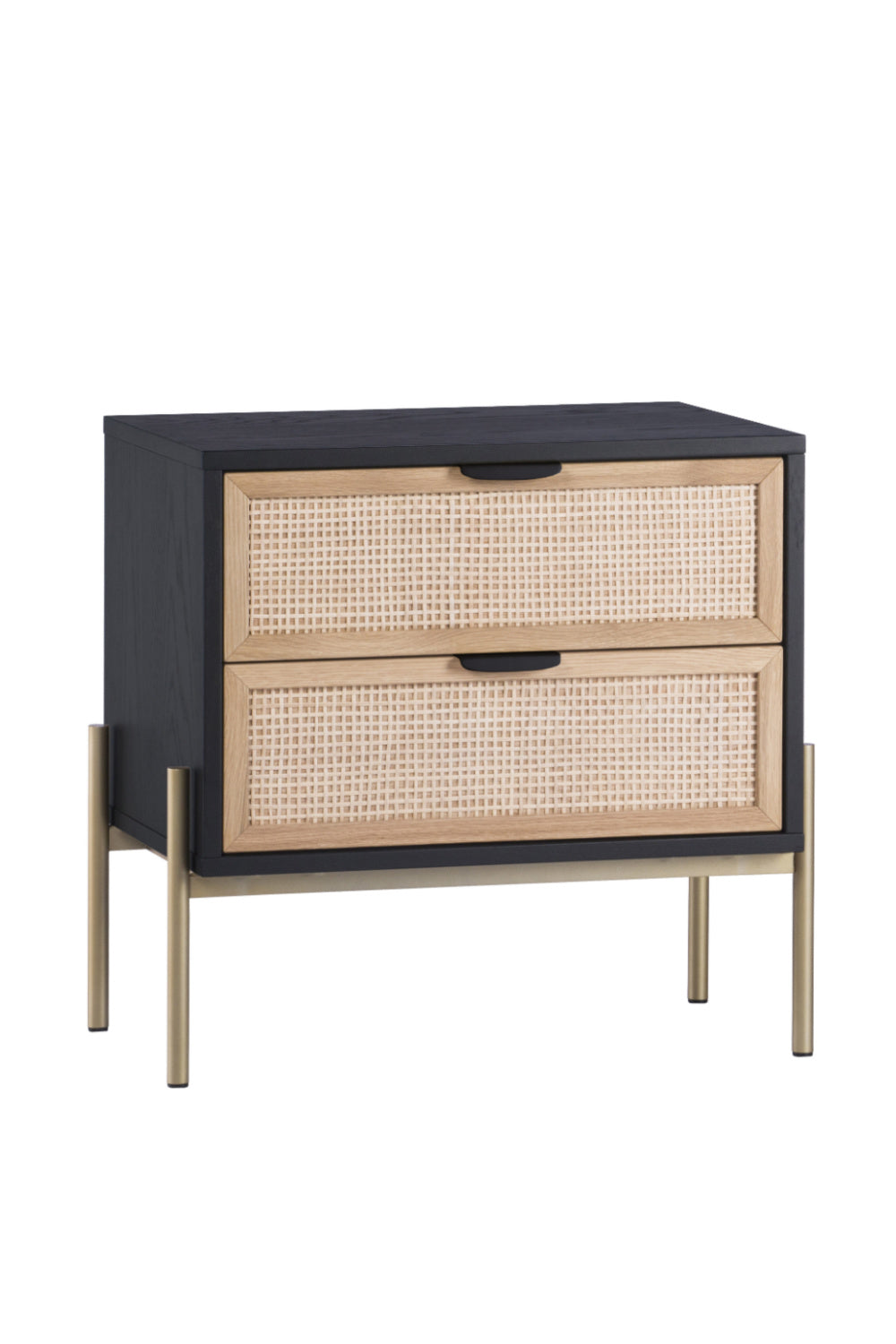 Black Oak Nightstand with Rattan Drawers by Splendido Avida, alternate view 3