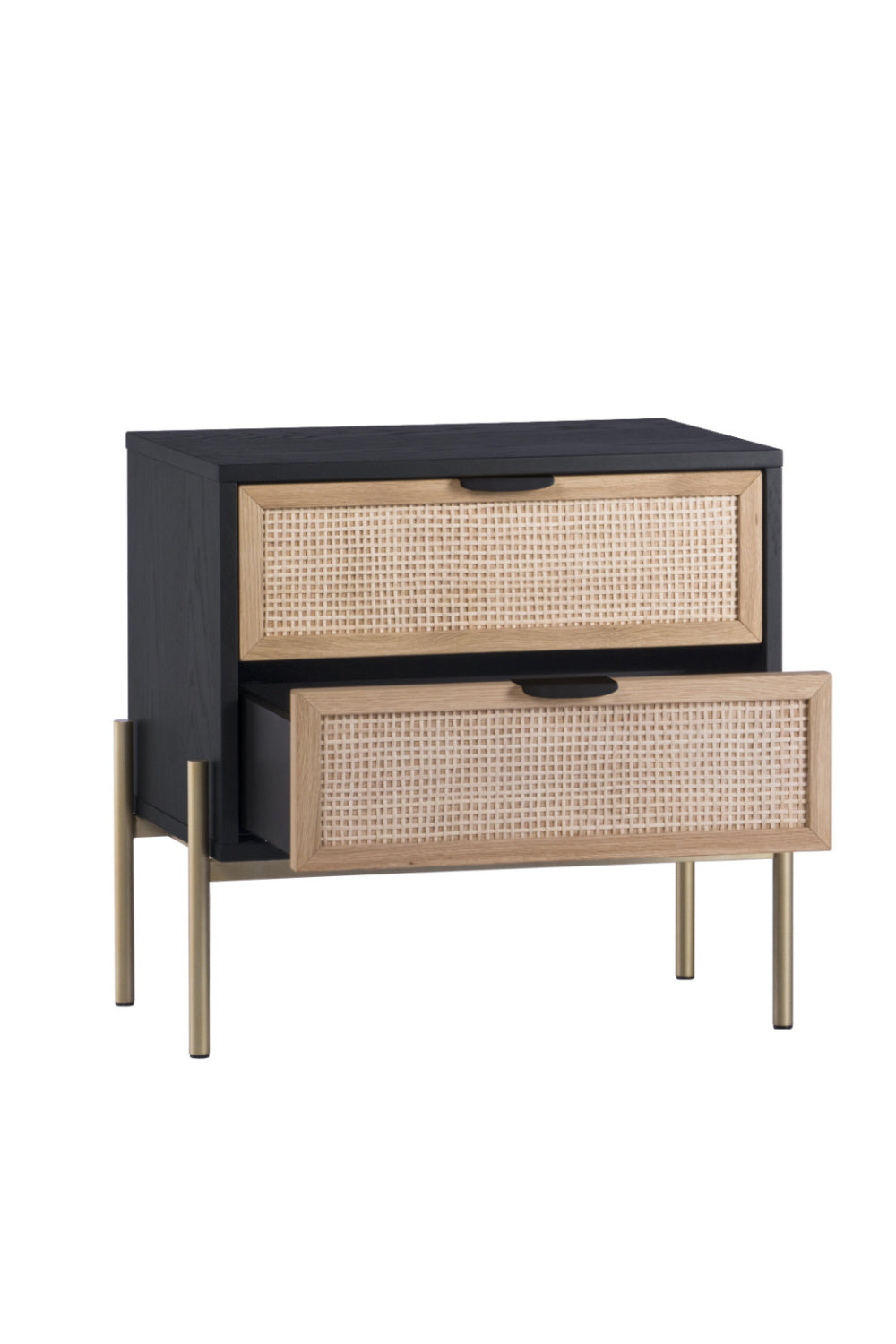 Black Oak Nightstand with Rattan Drawers by Splendido Avida, alternate view 4