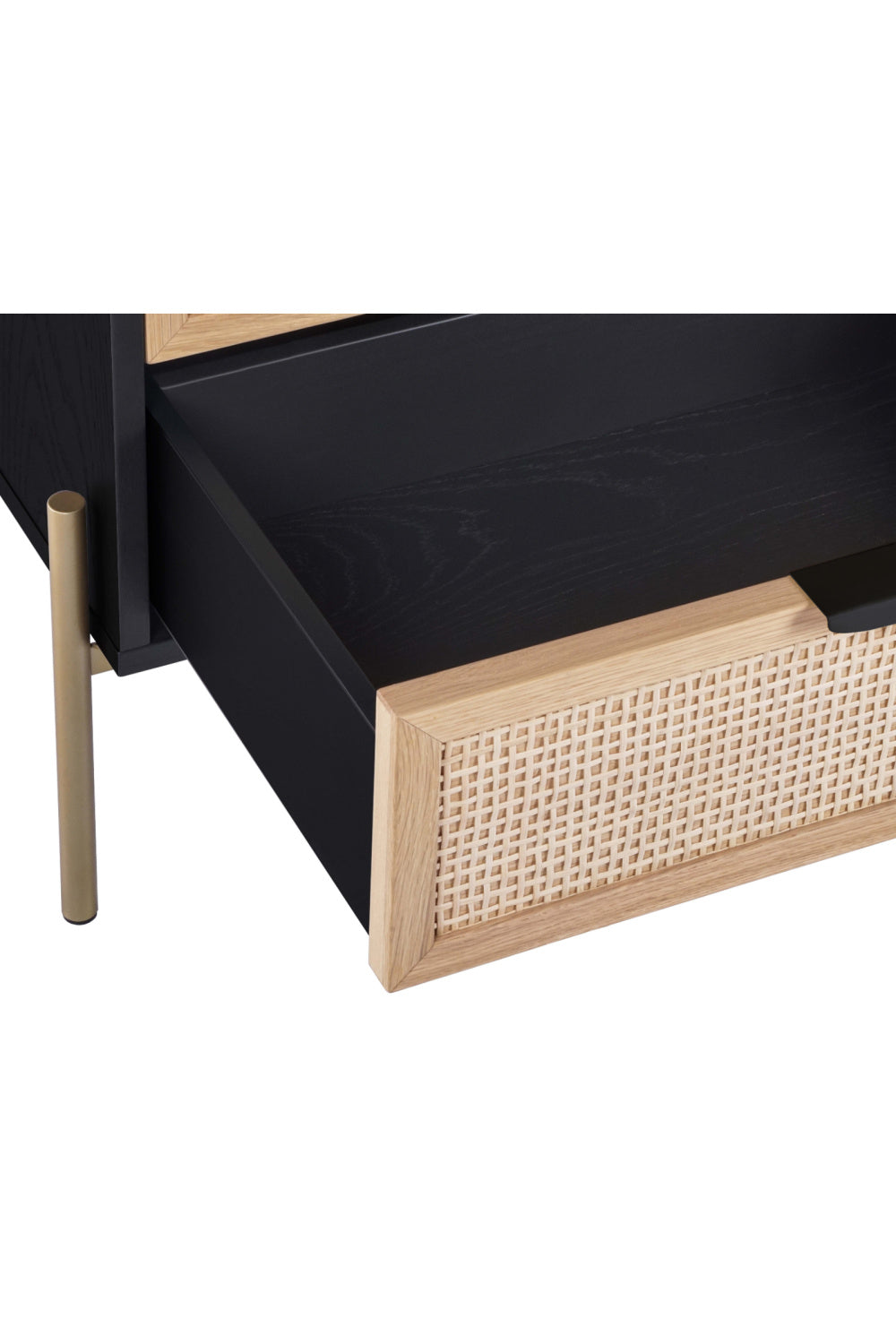 Black Oak Nightstand with Rattan Drawers by Splendido Avida, alternate view 6