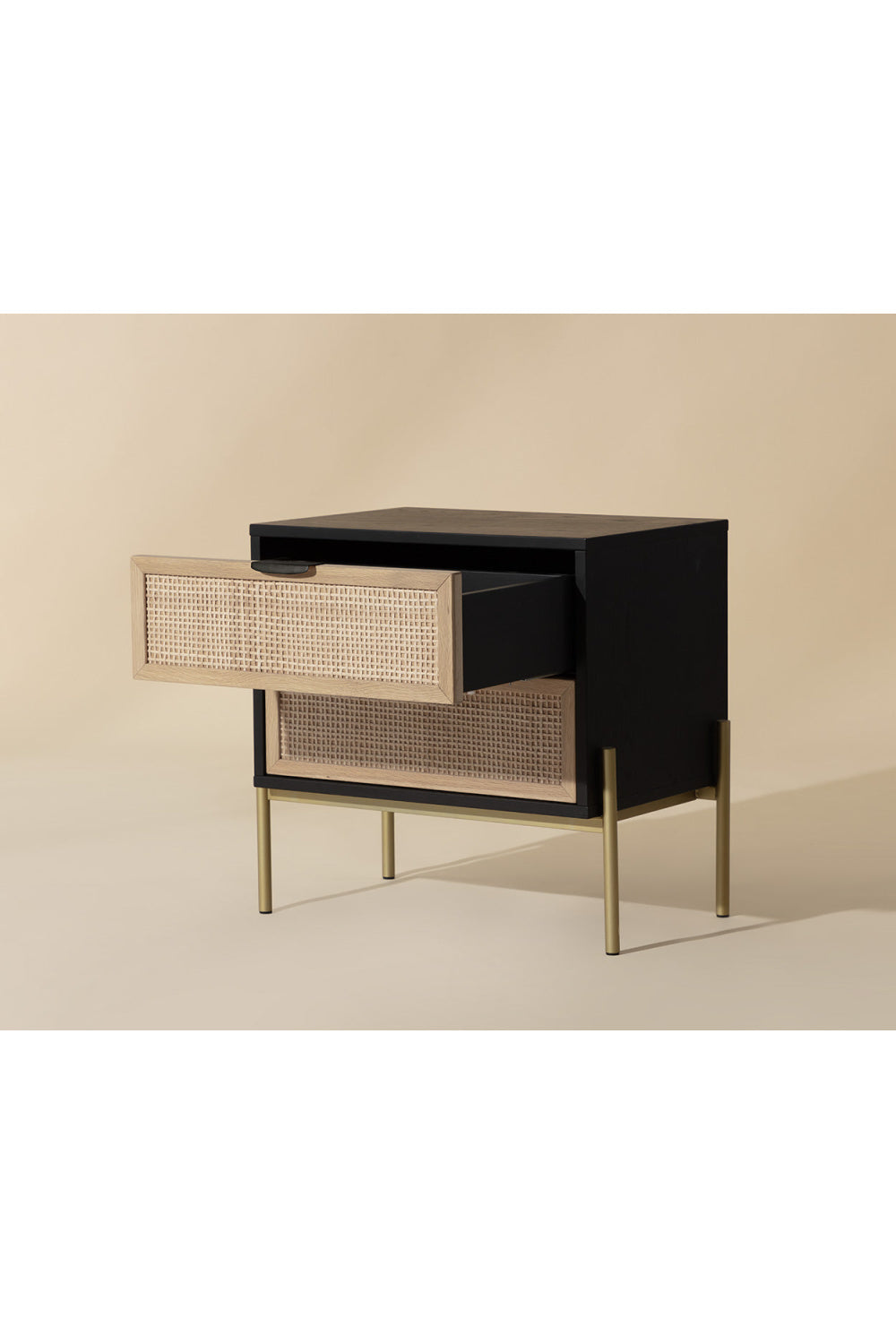 Black Oak Nightstand with Rattan Drawers by Splendido Avida, alternate view 10