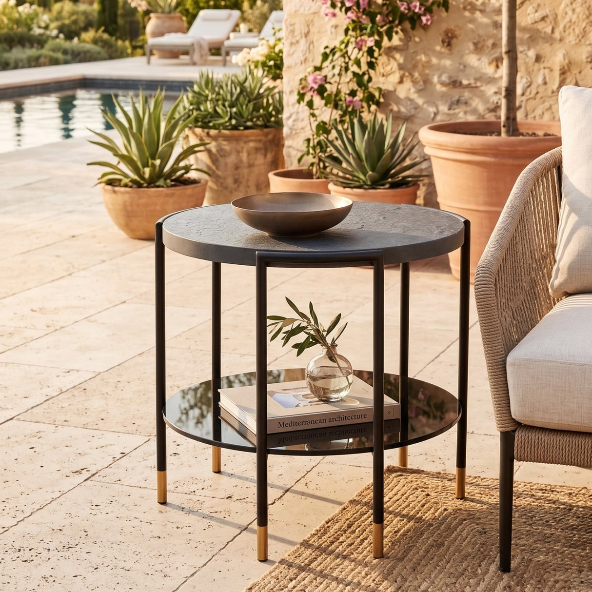 Black 2-Layer Indoor/Outdoor Side Table by Splendido Zuma, alternate view 2