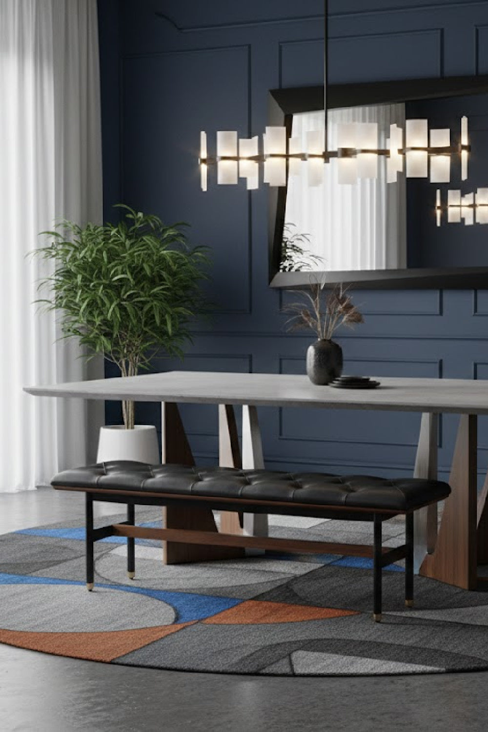 Black Leather Look Bench by Splendido Staten, alternate view 2