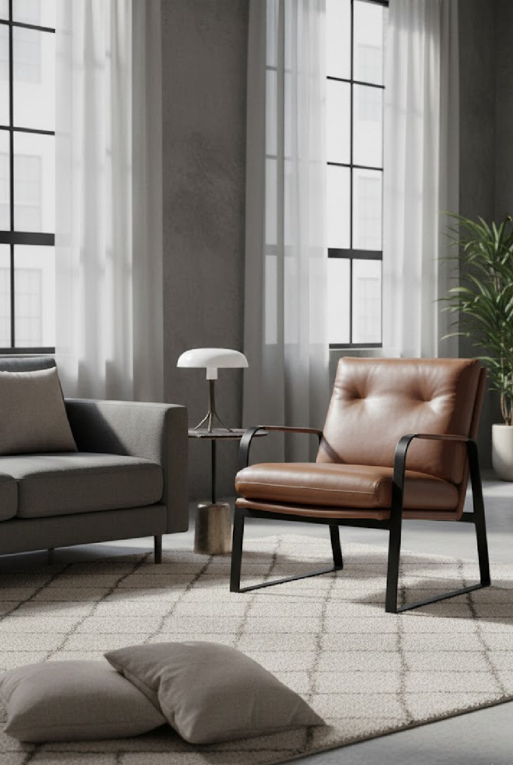 Brown Leather Industrial Lounge Chair by Splendido Sterling Accent Chair, alternate view 2