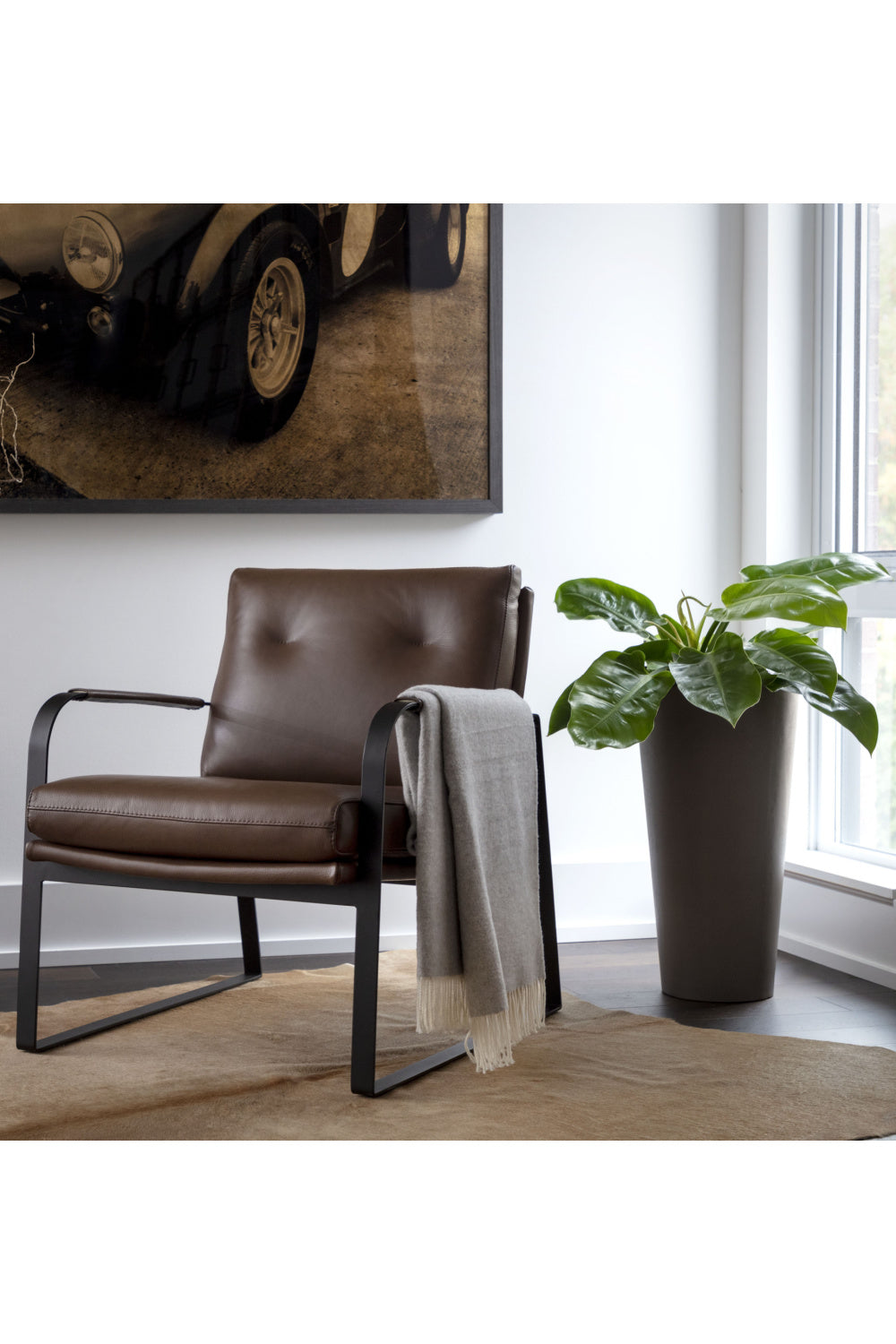 Brown Leather Industrial Lounge Chair by Splendido Sterling Accent Chair, alternate view 12