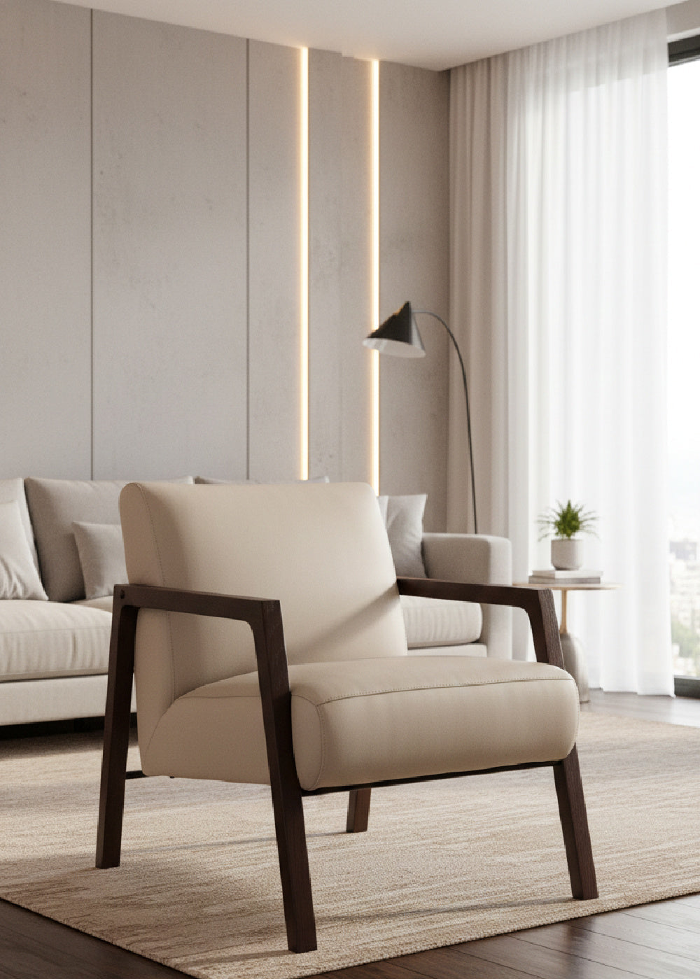Light Gray Leather Lounge Chair by Splendido Neymar Accent Chair, alternate view 2