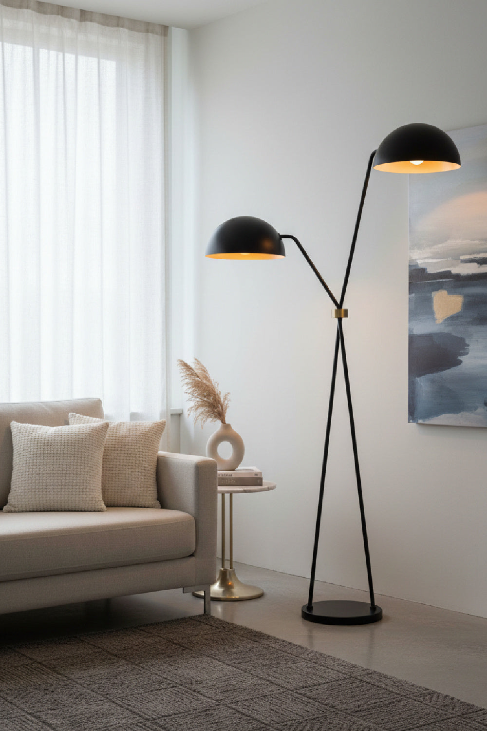 Black Dual-Domed Floor Lamp by Splendido Faven, alternate view 2