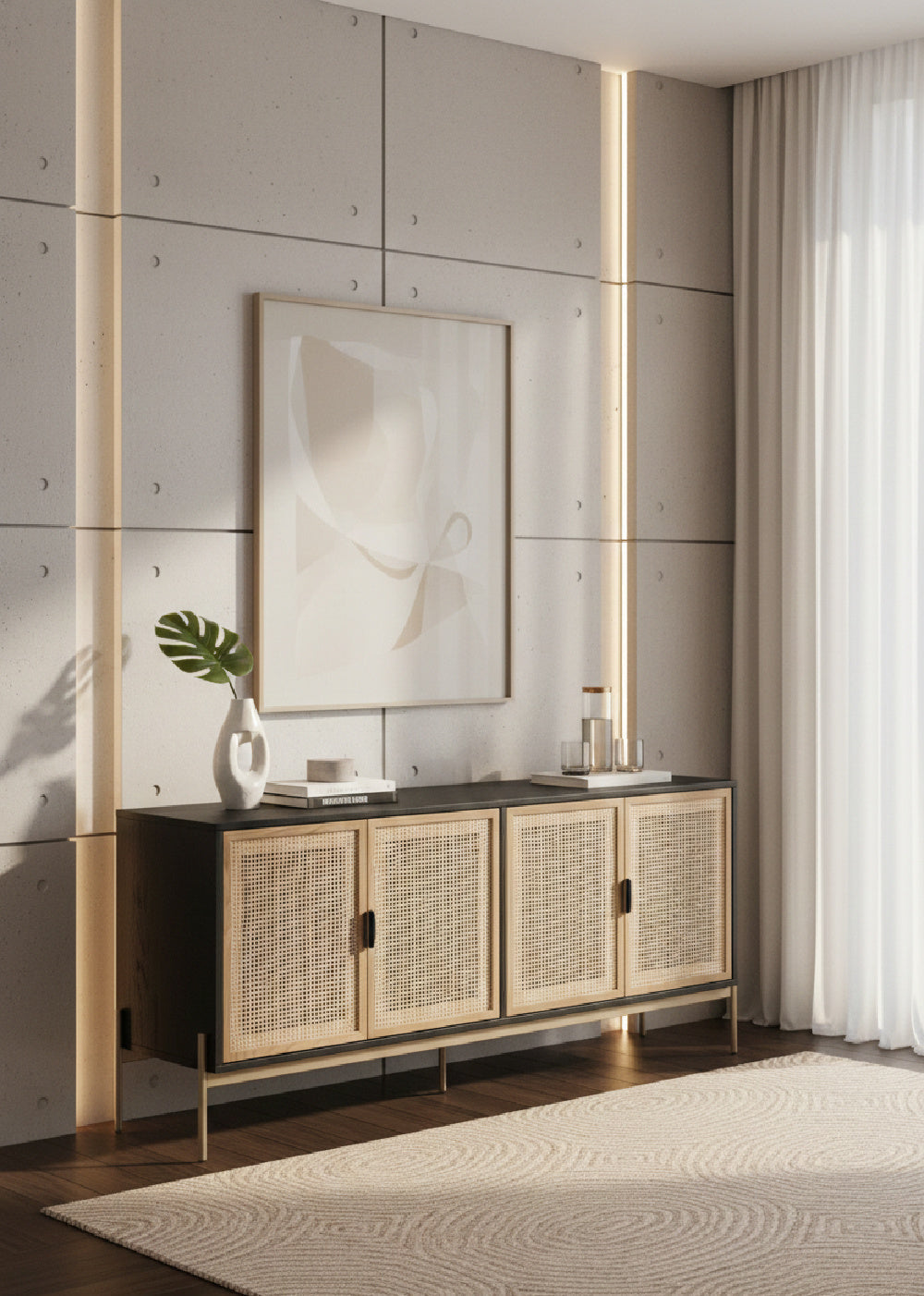 Natural Rattan 4-Door Sideboard by Splendido Avida, alternate view 2