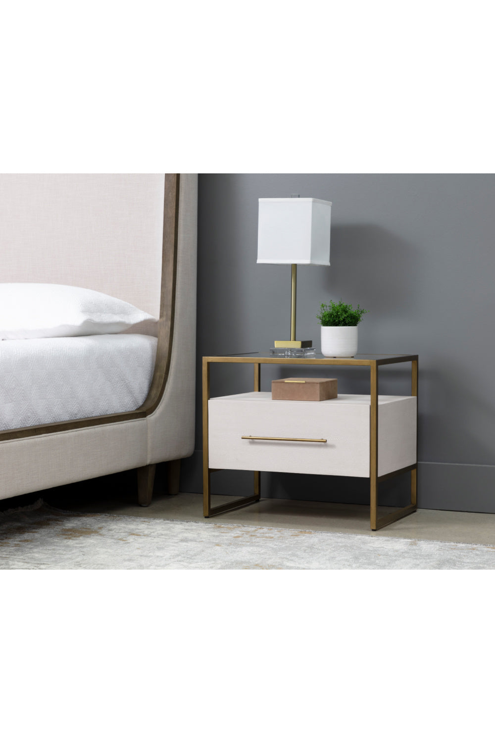Cream Shagreen 1-Drawer Nightstand | Splendido Venice | Oroa.com