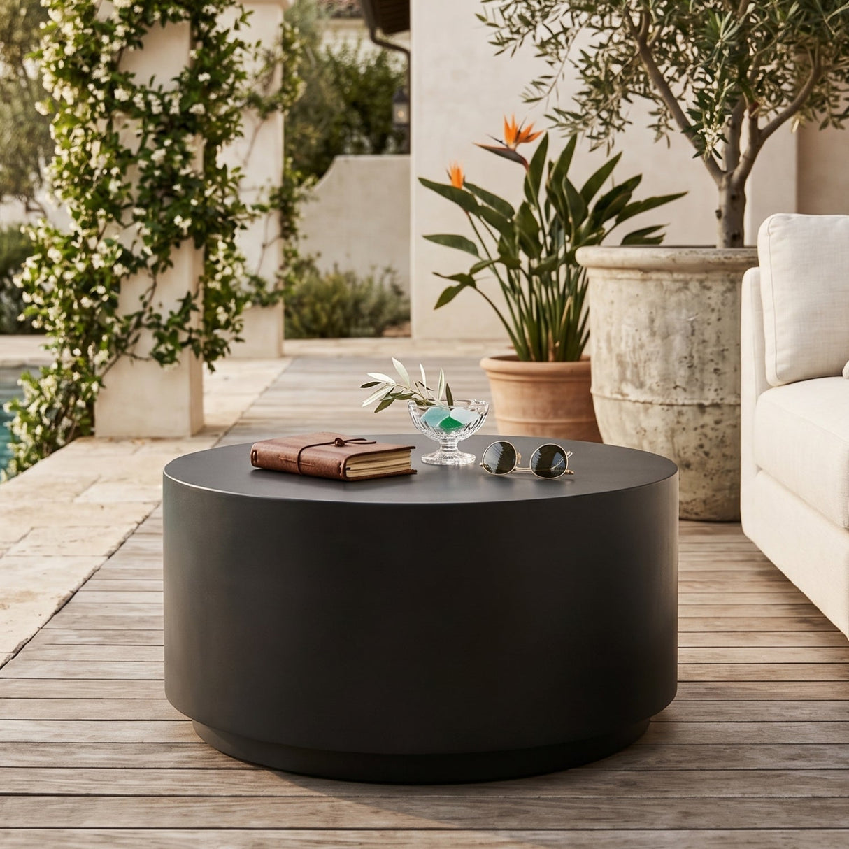 Black Cylindrical Indoor/Outdoor Coffee Table by Splendido Rubin, alternate view 2