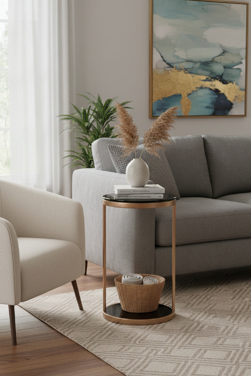 Round Black Glass End Table by Splendido Benjamin Side Table, alternate view 2