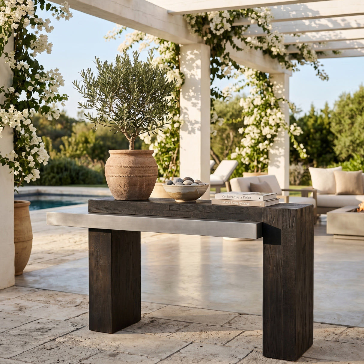 Rectangular Timber-Effect Indoor/Outdoor Console Table by Splendido Herriot, alternate view 7