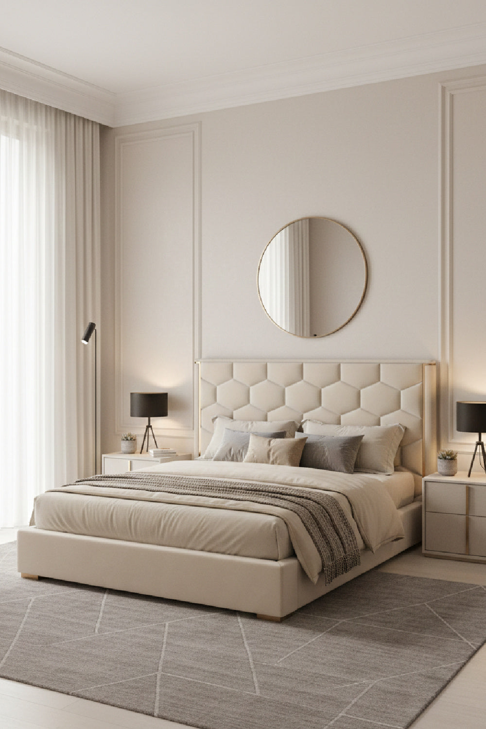 Taupe Hexagonal-Tufted King Bed by Splendido Alisha, alternate view 2