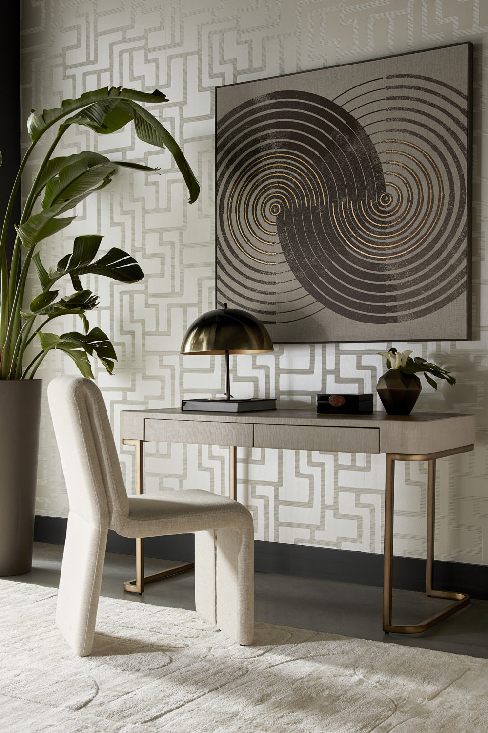 Cream Leather Look 2-Drawer Desk by Splendido Jamille, alternate view 2