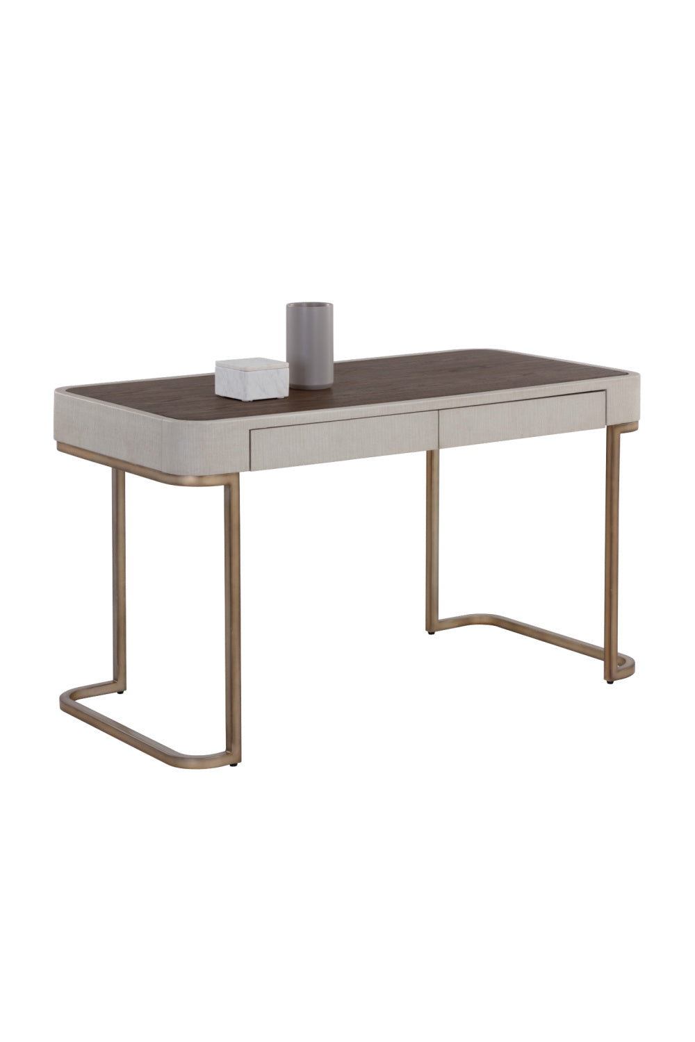 Modern European furniture - Cream Leather Look 2-Drawer Desk - www.oroa.com