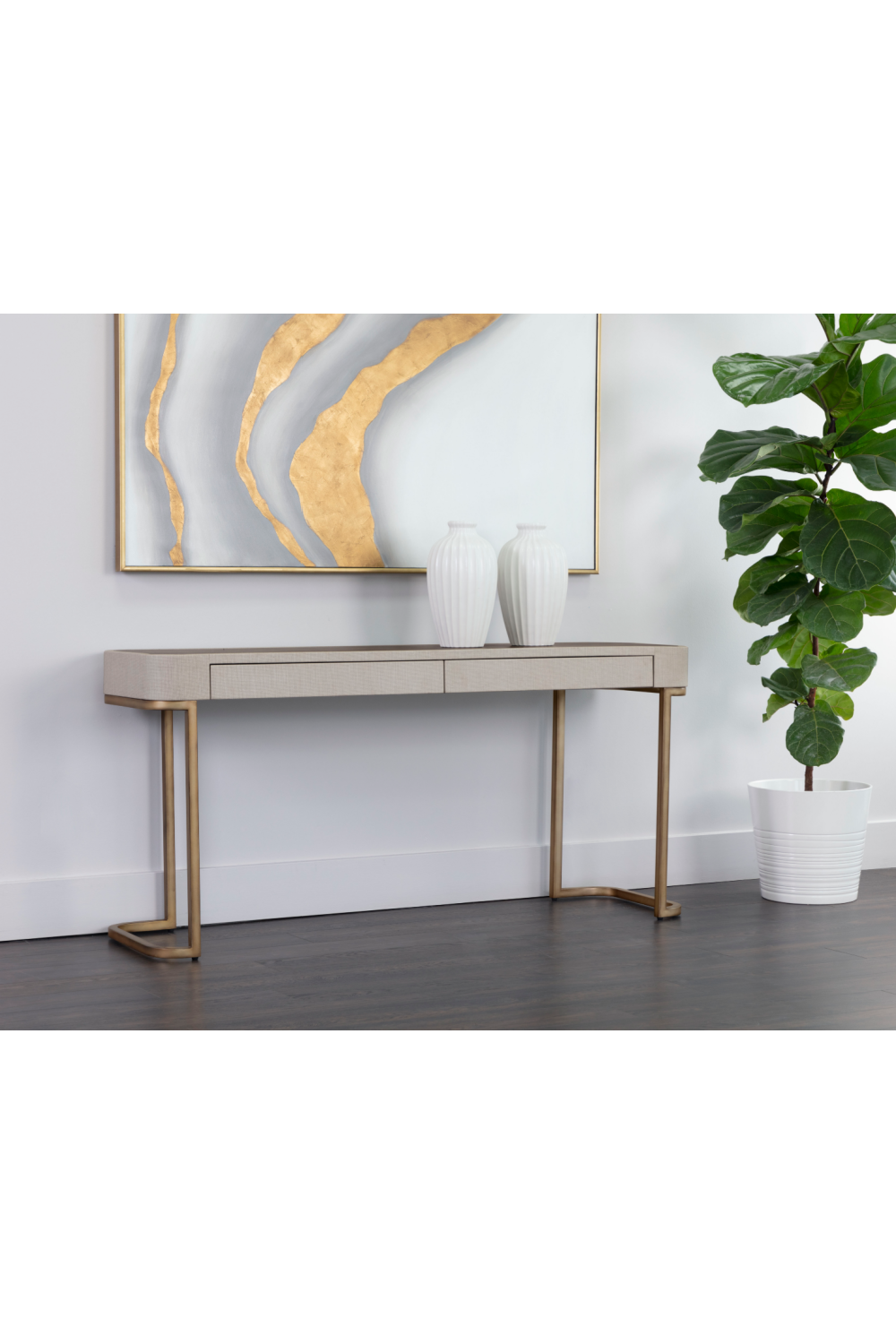 Cream Leather 2-Drawer Console Table by Splendido Jamille, alternate view 12