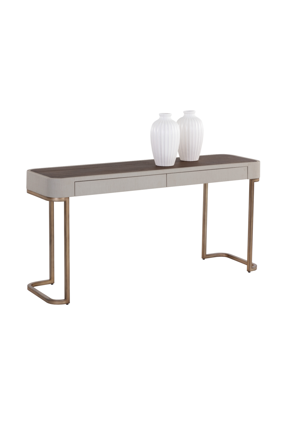 Cream Leather 2-Drawer Console Table by Splendido Jamille, alternate view 3