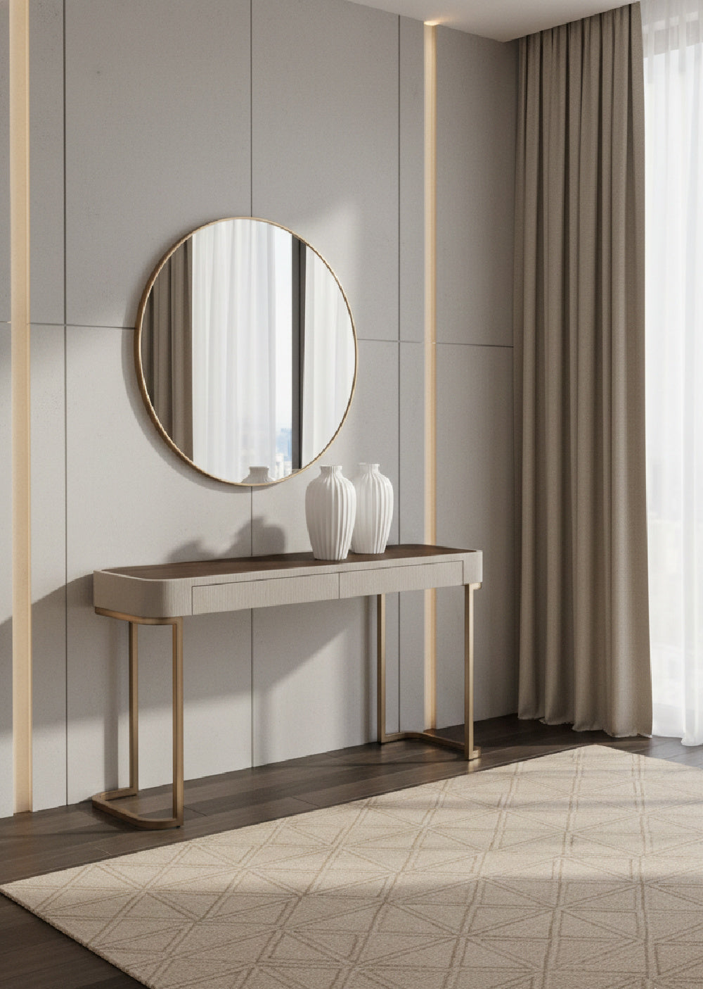 Cream Leather 2-Drawer Console Table by Splendido Jamille, alternate view 2