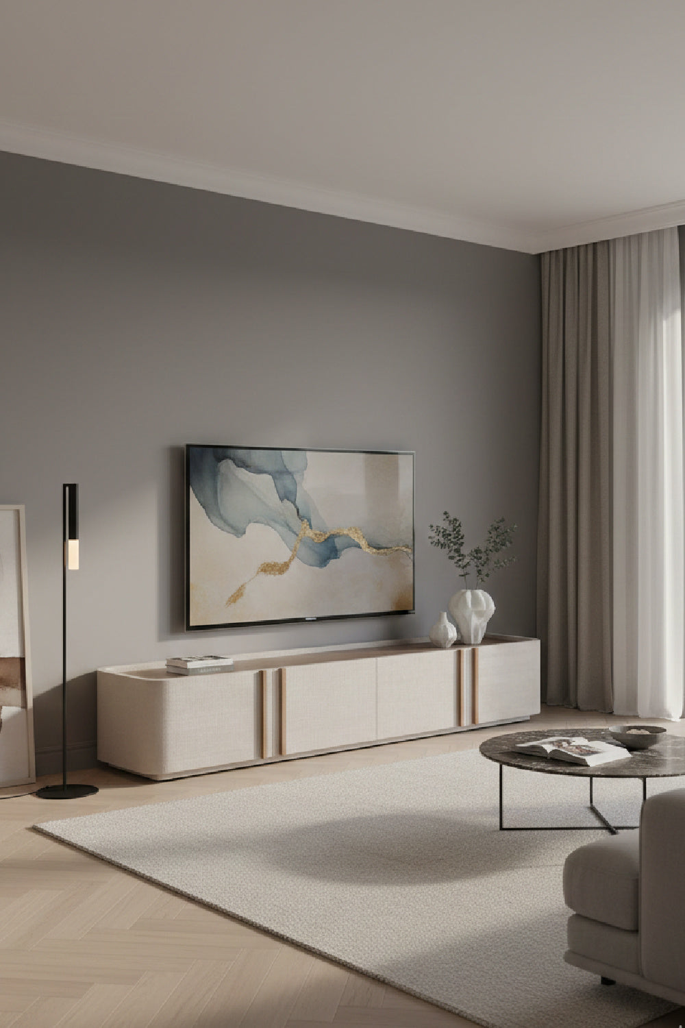 Cream Leather 4-Door Storage Cabinet by Splendido Jamille, alternate view 2