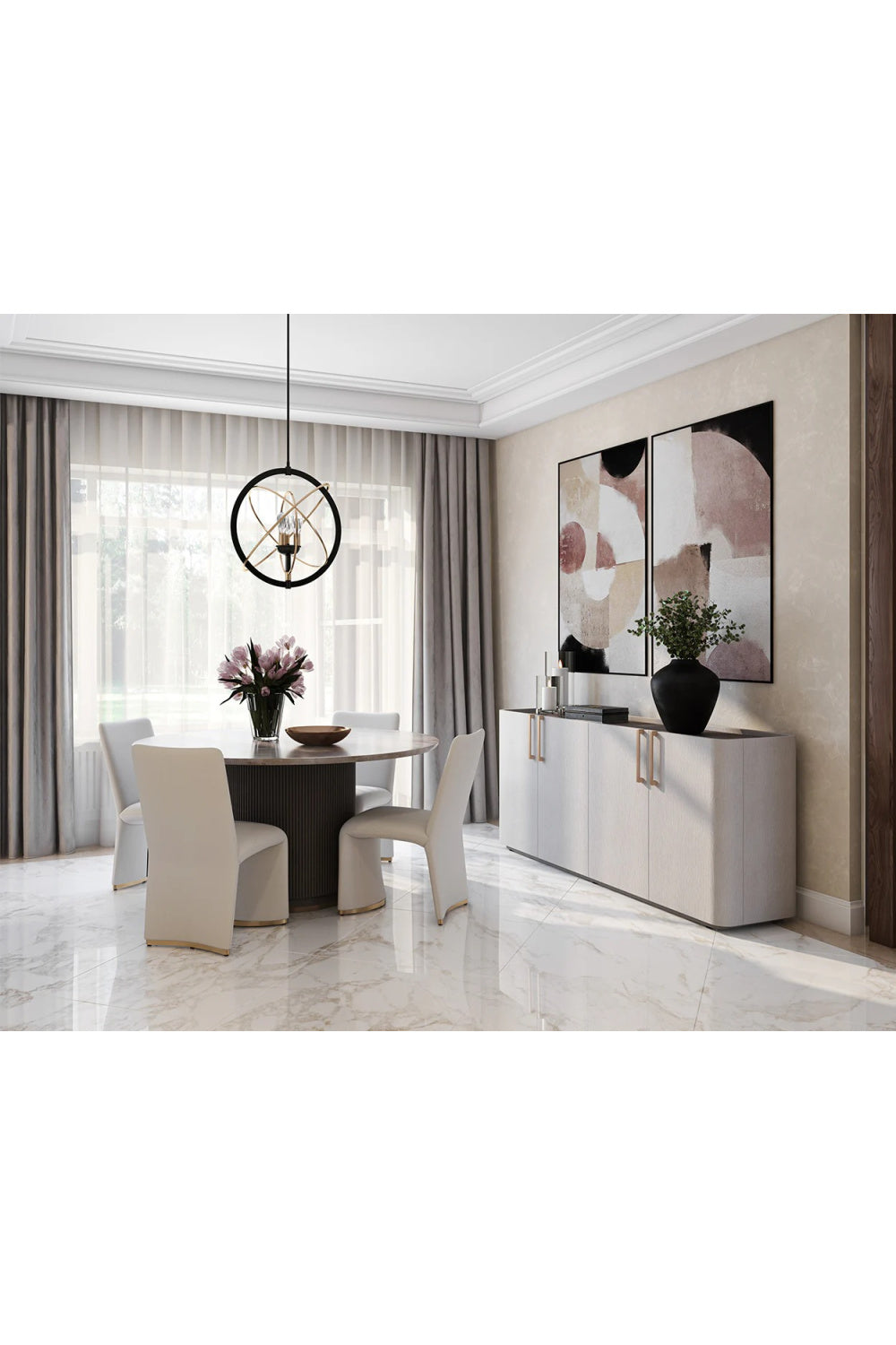 Modern European furniture - Cream Leather 4-Door Sideboard - www.oroa.com