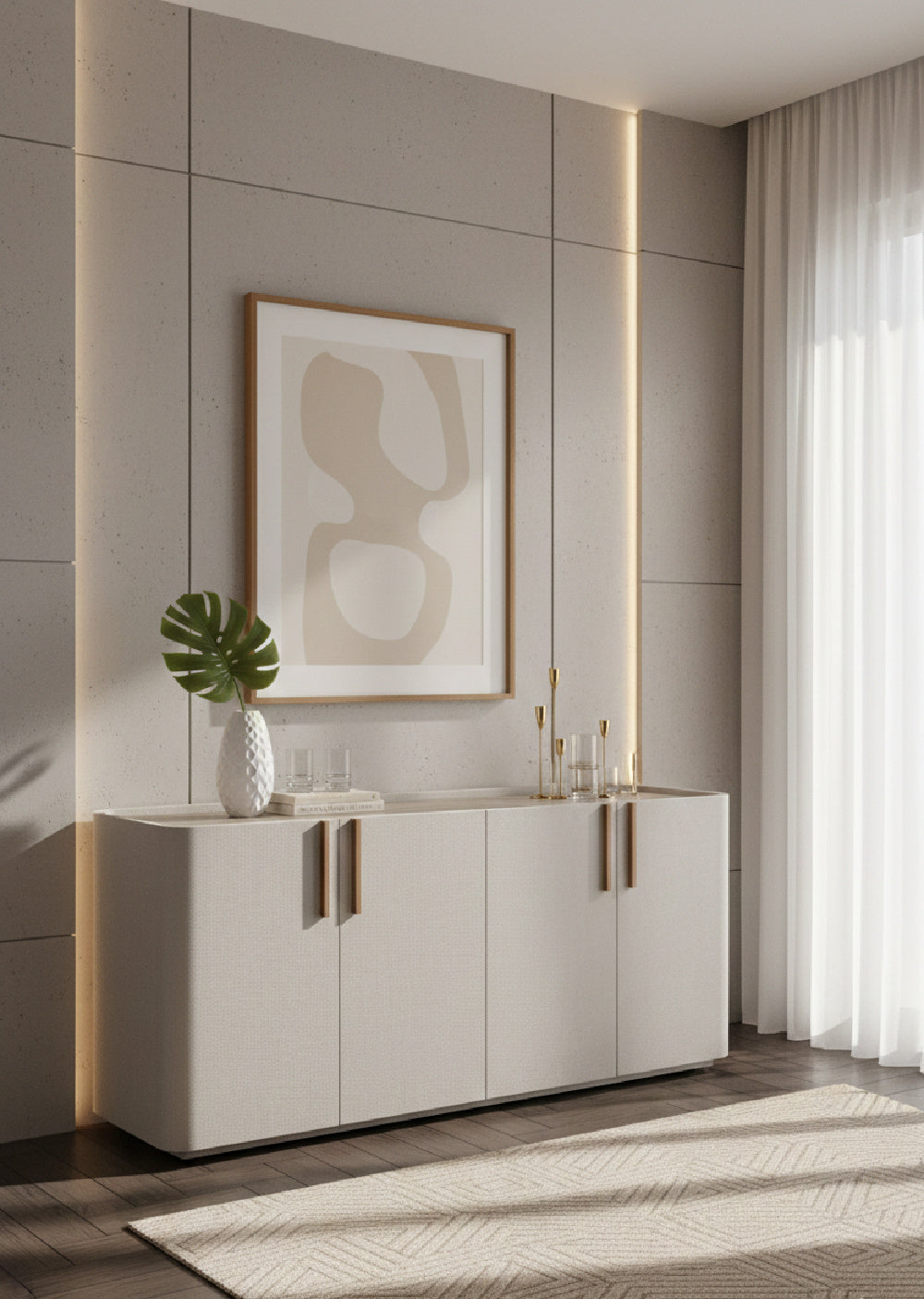 Modern European furniture - Cream Leather 4-Door Sideboard - www.oroa.com