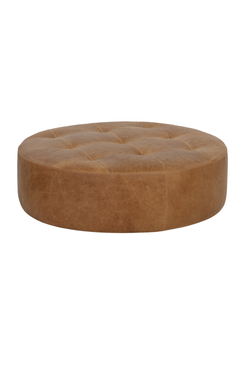 Brown Leather Round Ottoman by Splendido Nilda