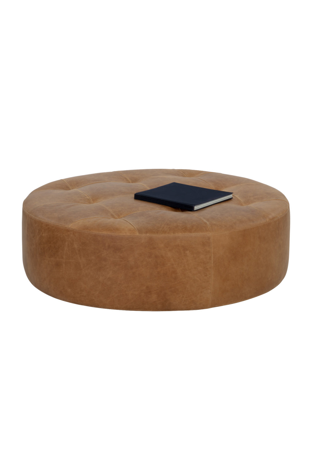Brown Leather Round Ottoman by Splendido Nilda, alternate view 3