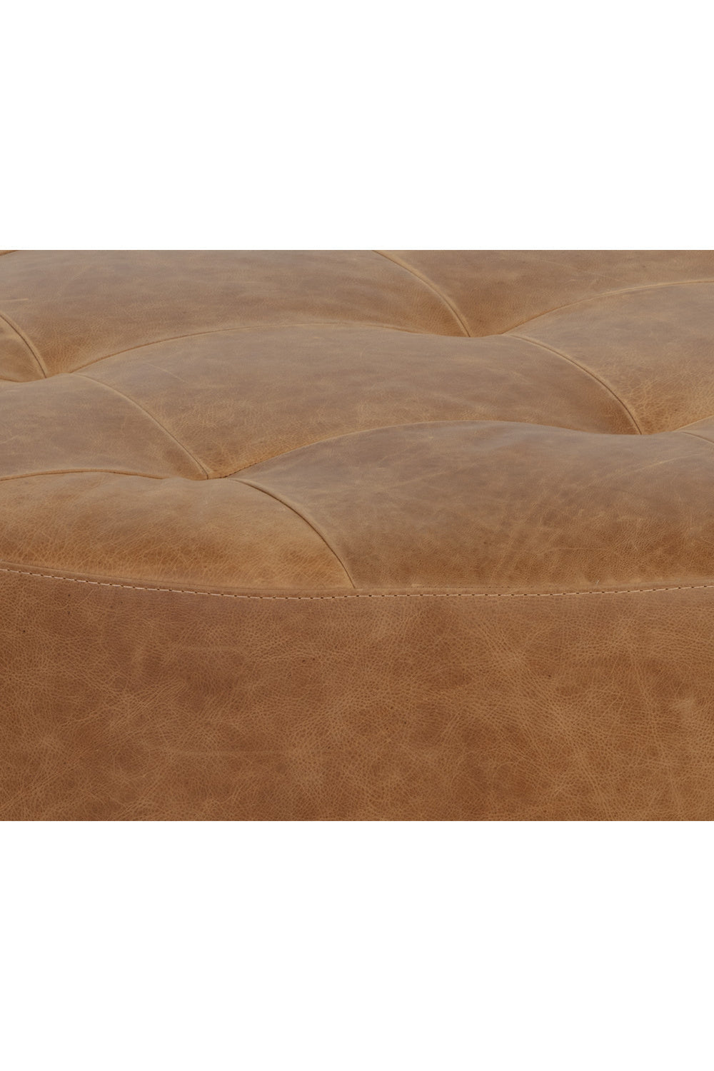 Brown Leather Round Ottoman by Splendido Nilda, alternate view 6