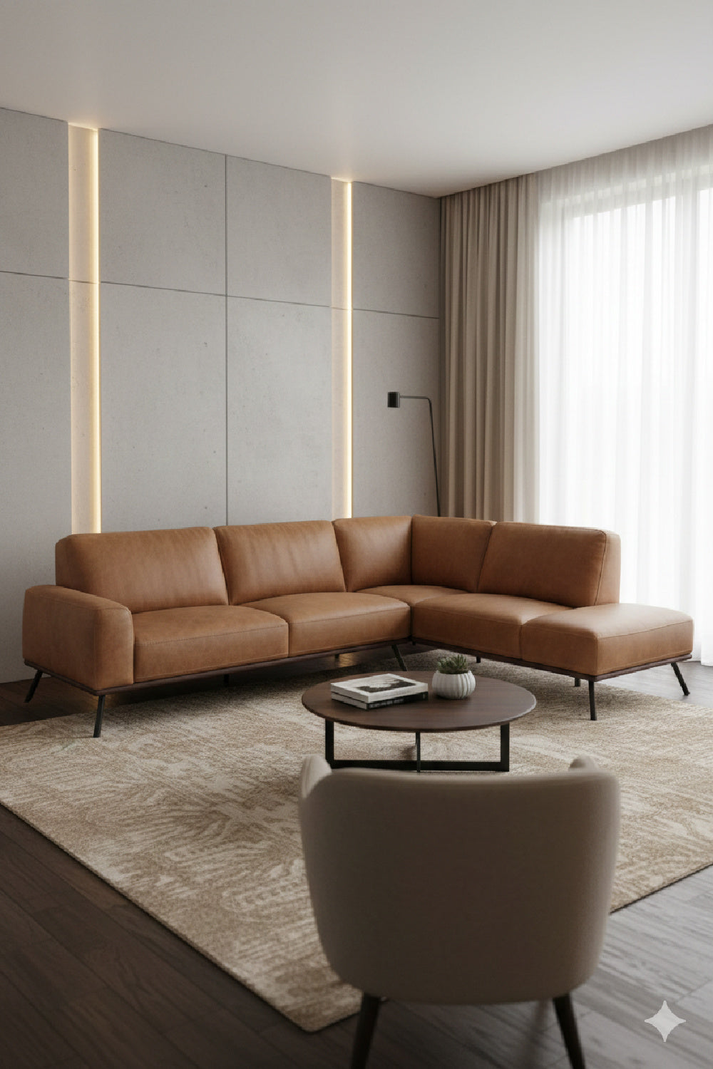 Modern European furniture - Brown Leather Chaise Sofa - www.oroa.com