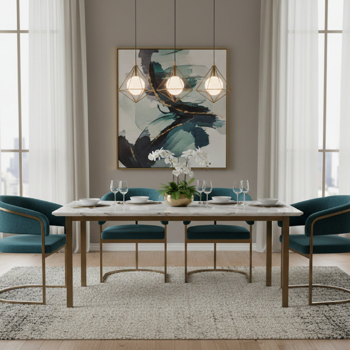 Teal Fabric Cantilever Dining Chair - Gold Frame by Splendido, alternate view 2