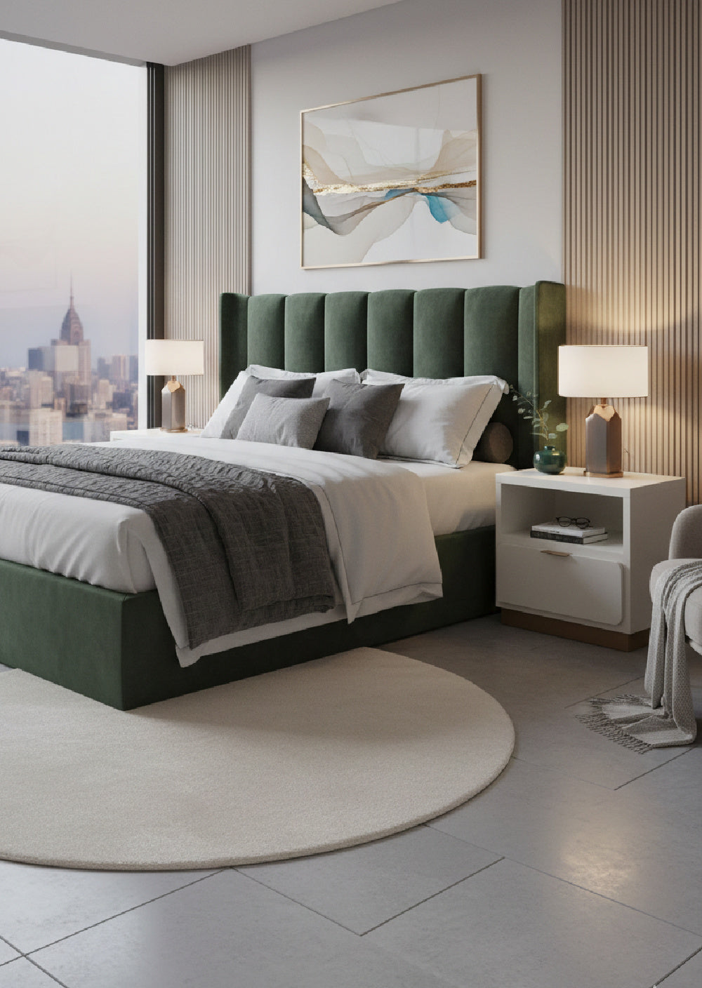 Rectangular Cream Bedside Table by Splendido Jenkins Nightstand, alternate view 2