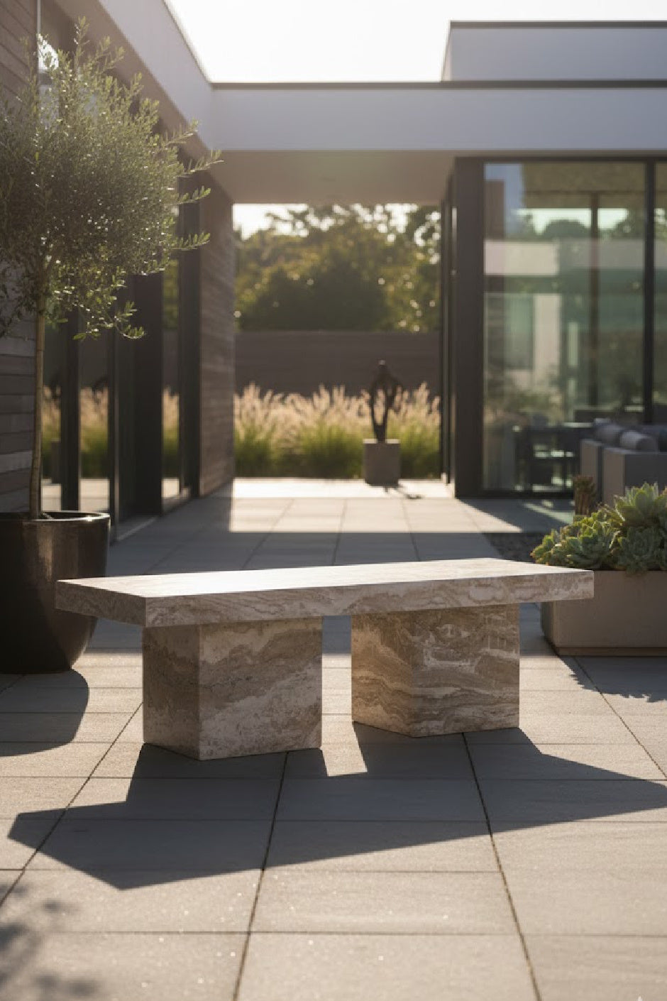 Modern European furniture - Sand Marble Concrete Outdoor Bench - www.oroa.com | Oroa.com