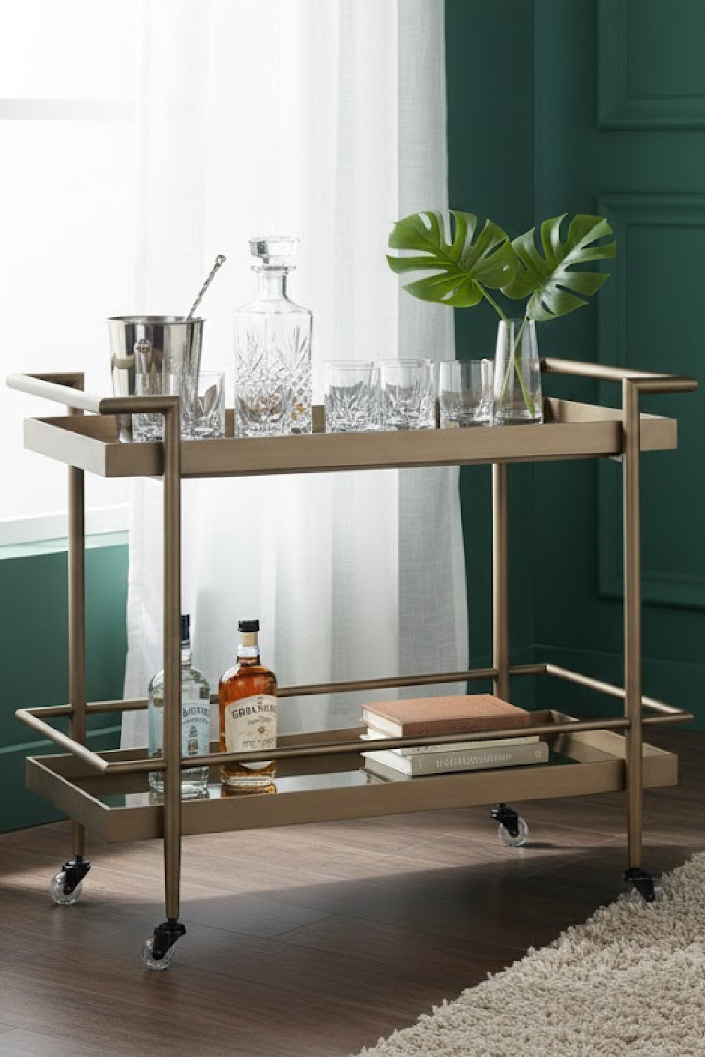 Black Glass Shelves Bar Cart by Splendido Livingston Trolley, alternate view 2