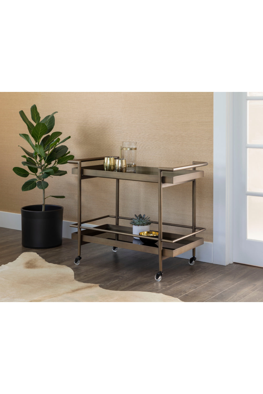 Black Glass Shelves Bar Cart by Splendido Livingston Trolley, alternate view 7