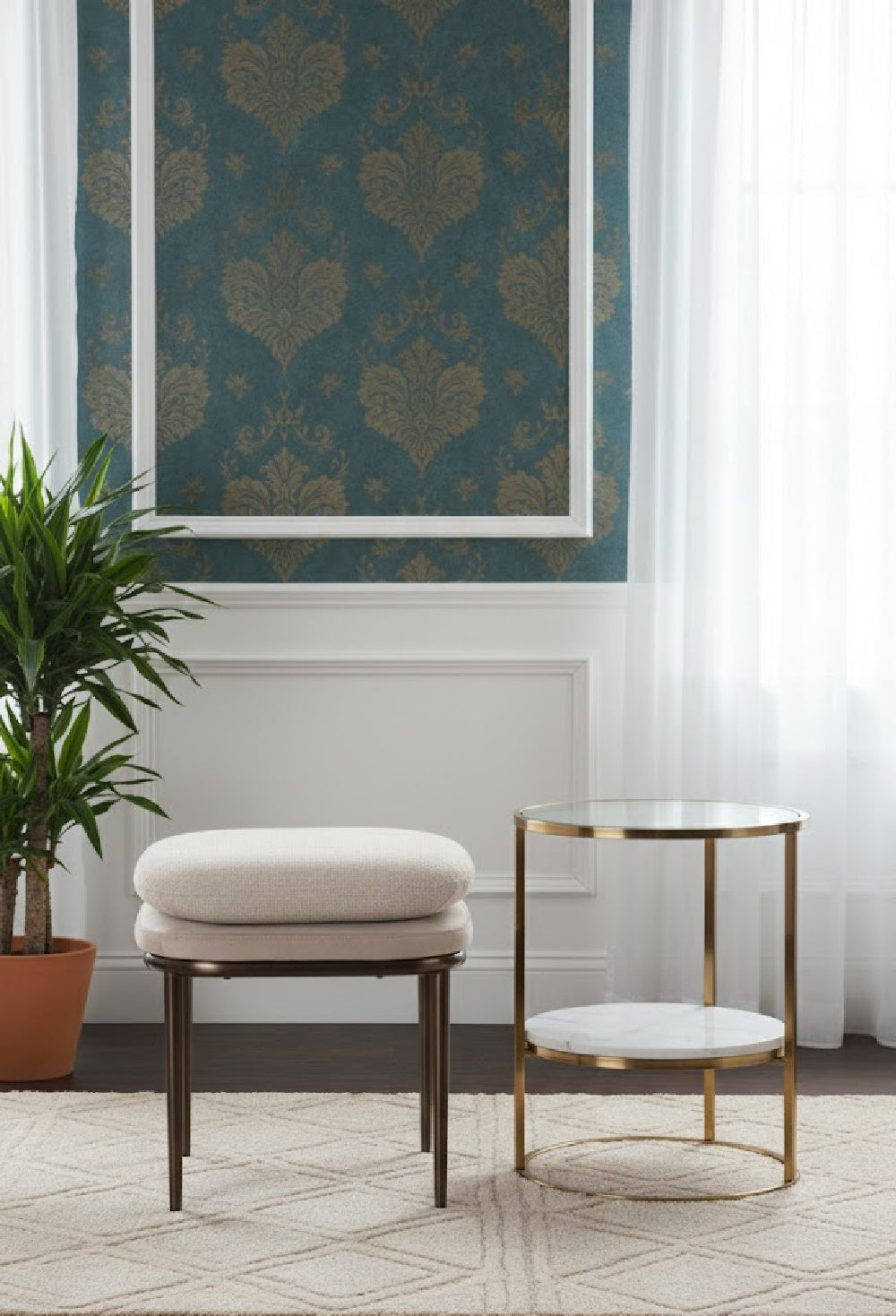 Modern European furniture - Cream Padded Stool - www.oroa.com