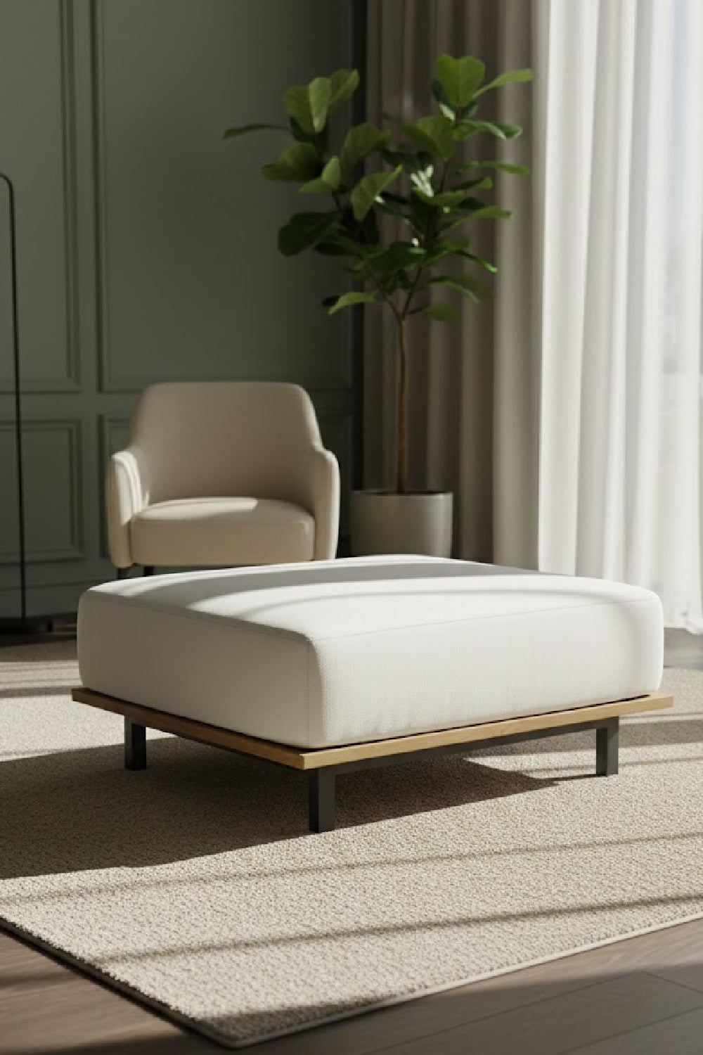 Wood Base Upholstered Ottoman by Splendido Geneve, alternate view 2