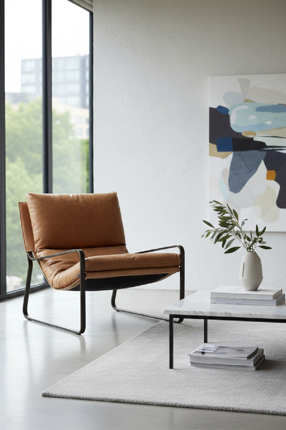 Scooped Leather Lounge Chair by Splendido Zancor Accent Chair, alternate view 2